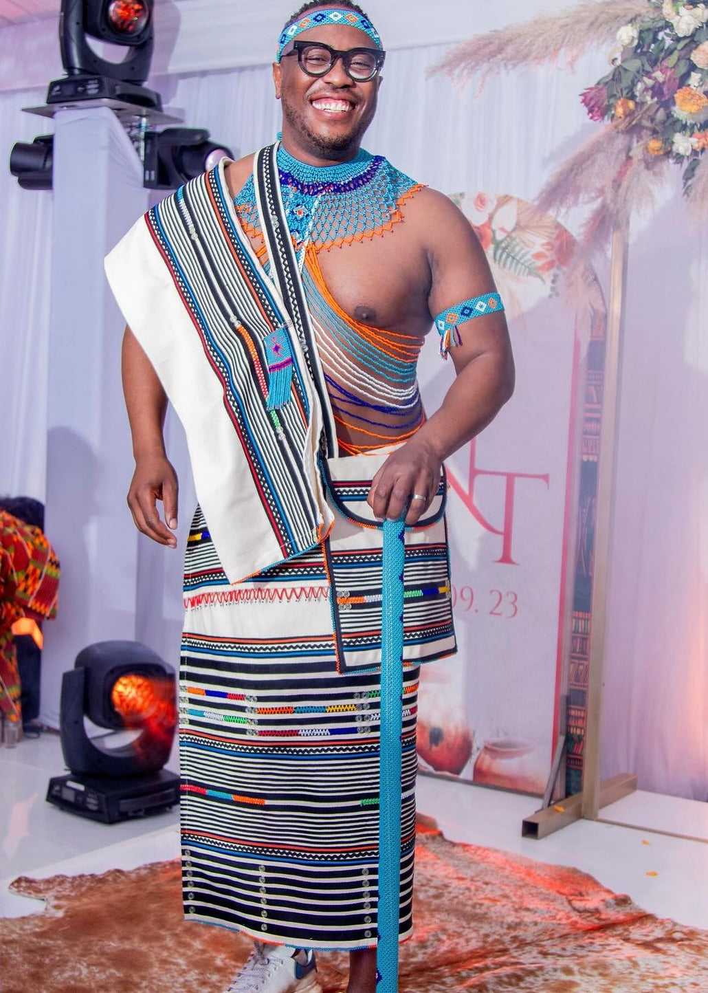 Cream heavily beaded groom set