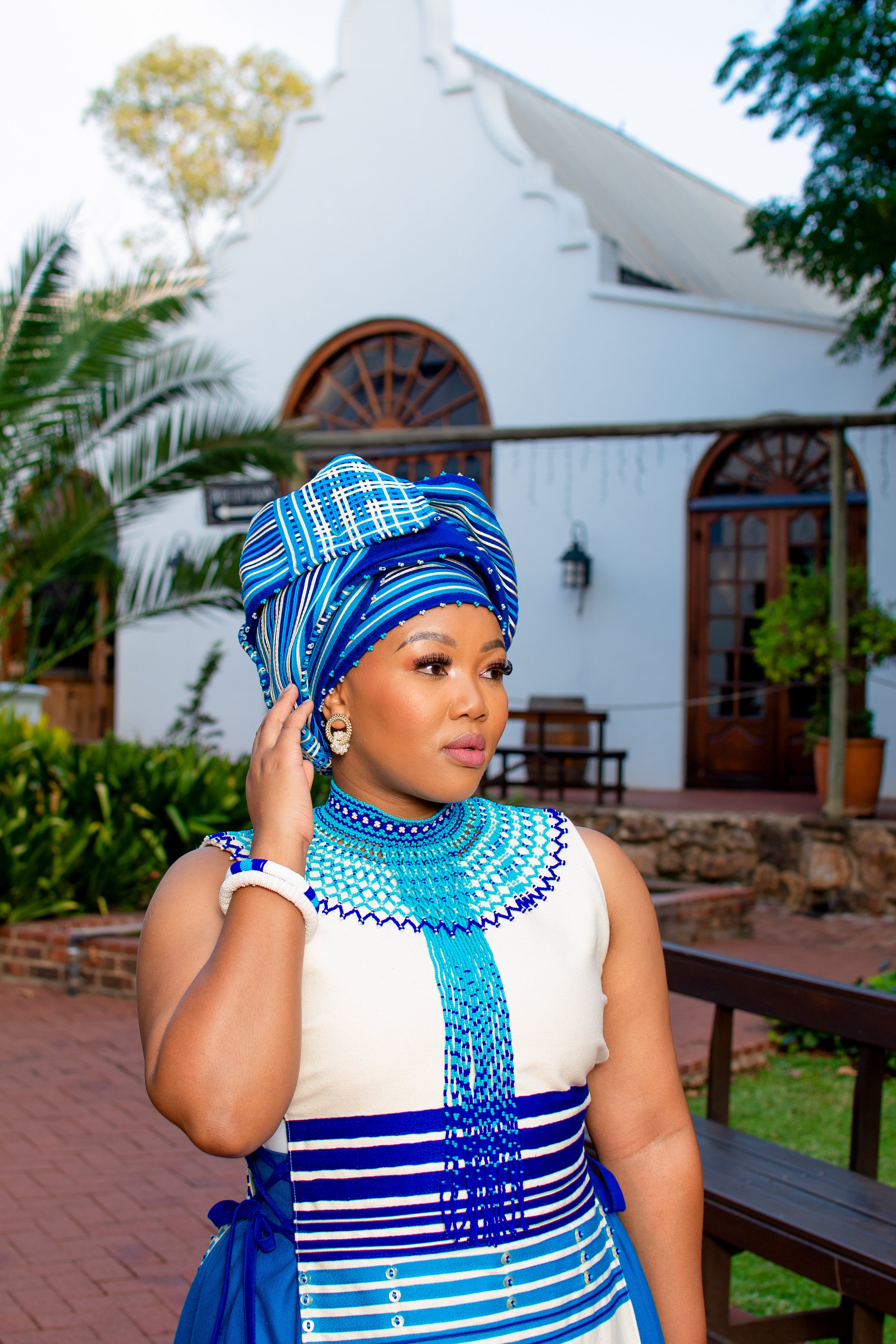 Turquoise, blue and cream ladies 5 pieces ensemble