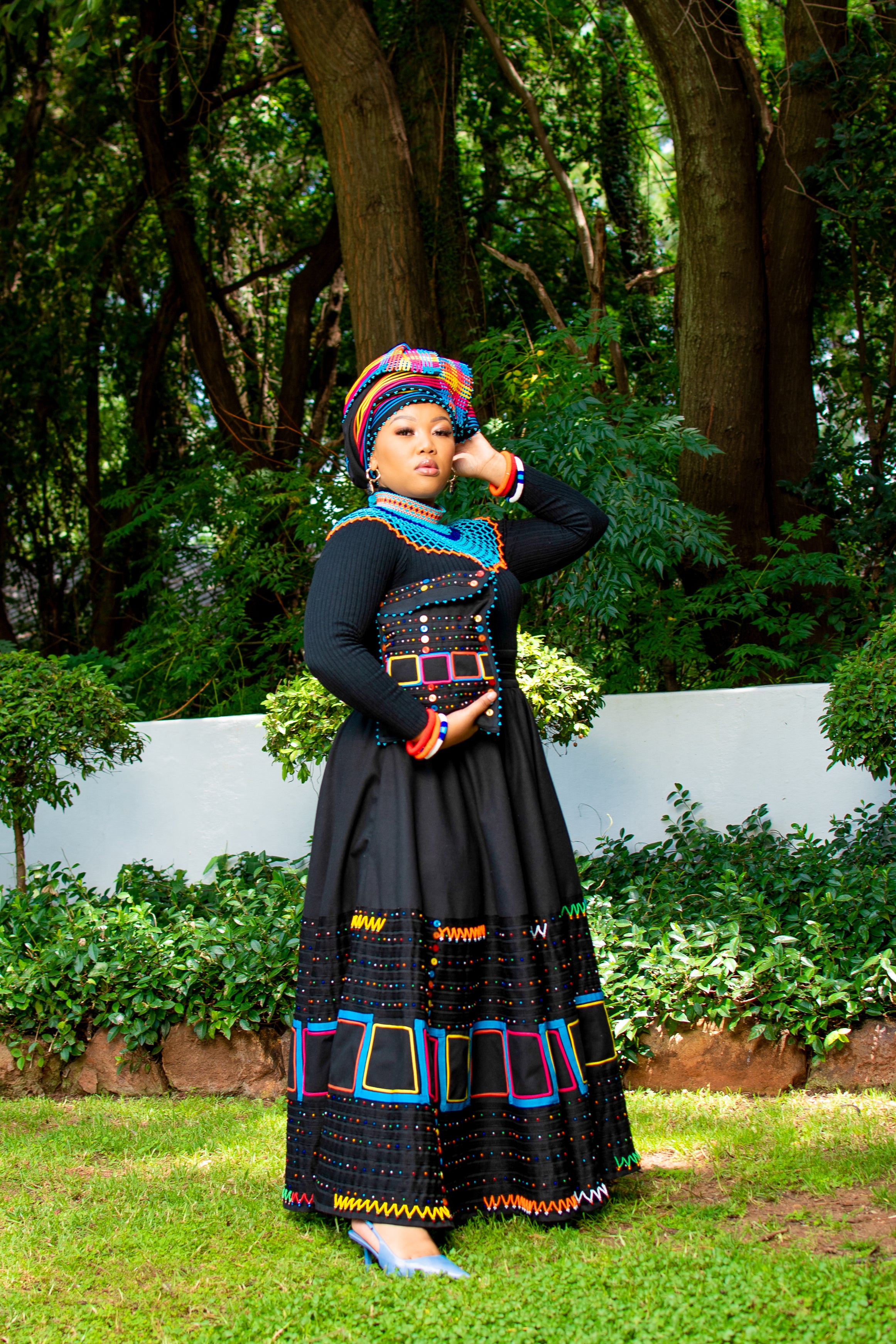 Black square patterned ladies ensemble