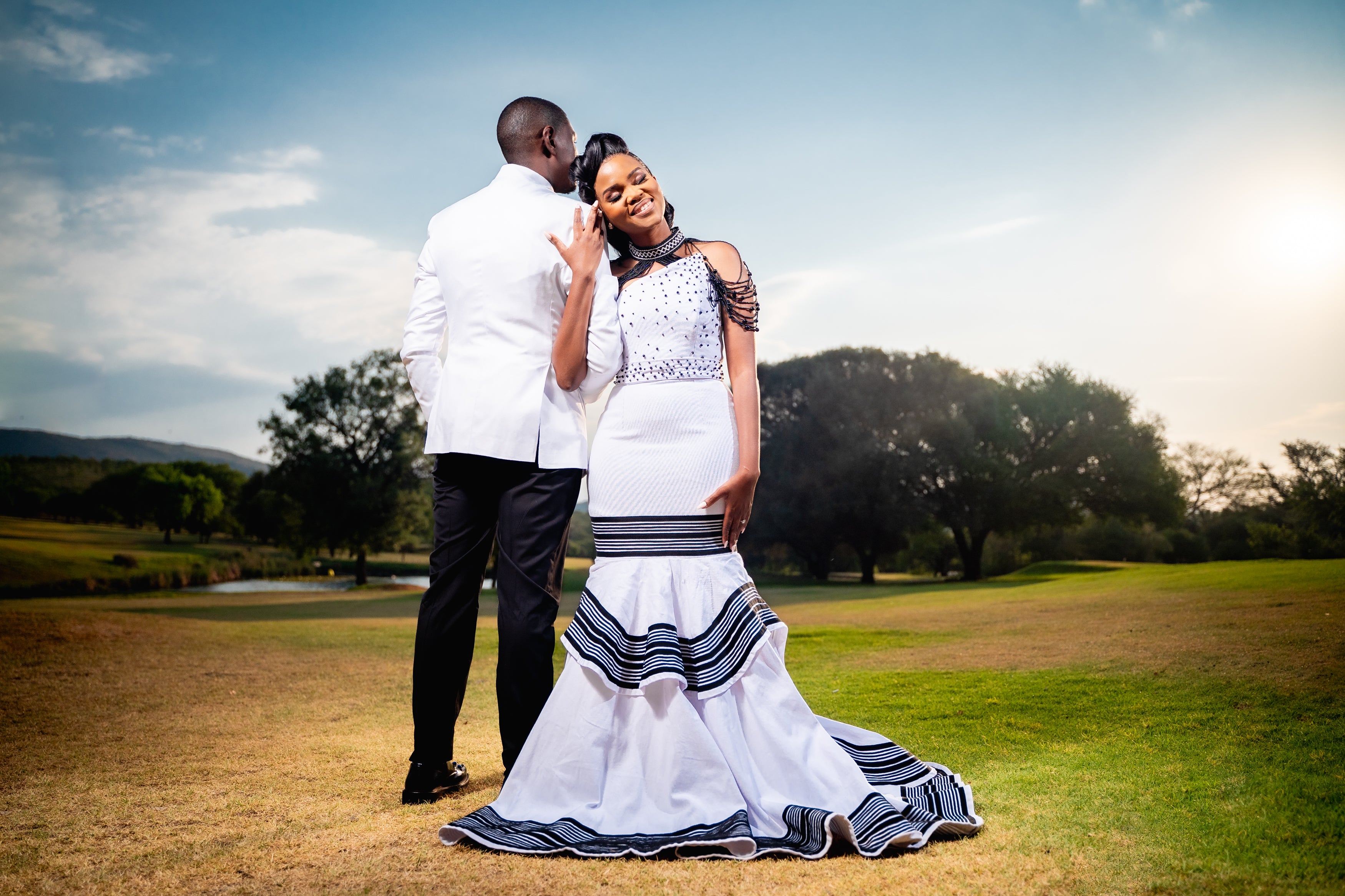 Black and white wedding ensemble