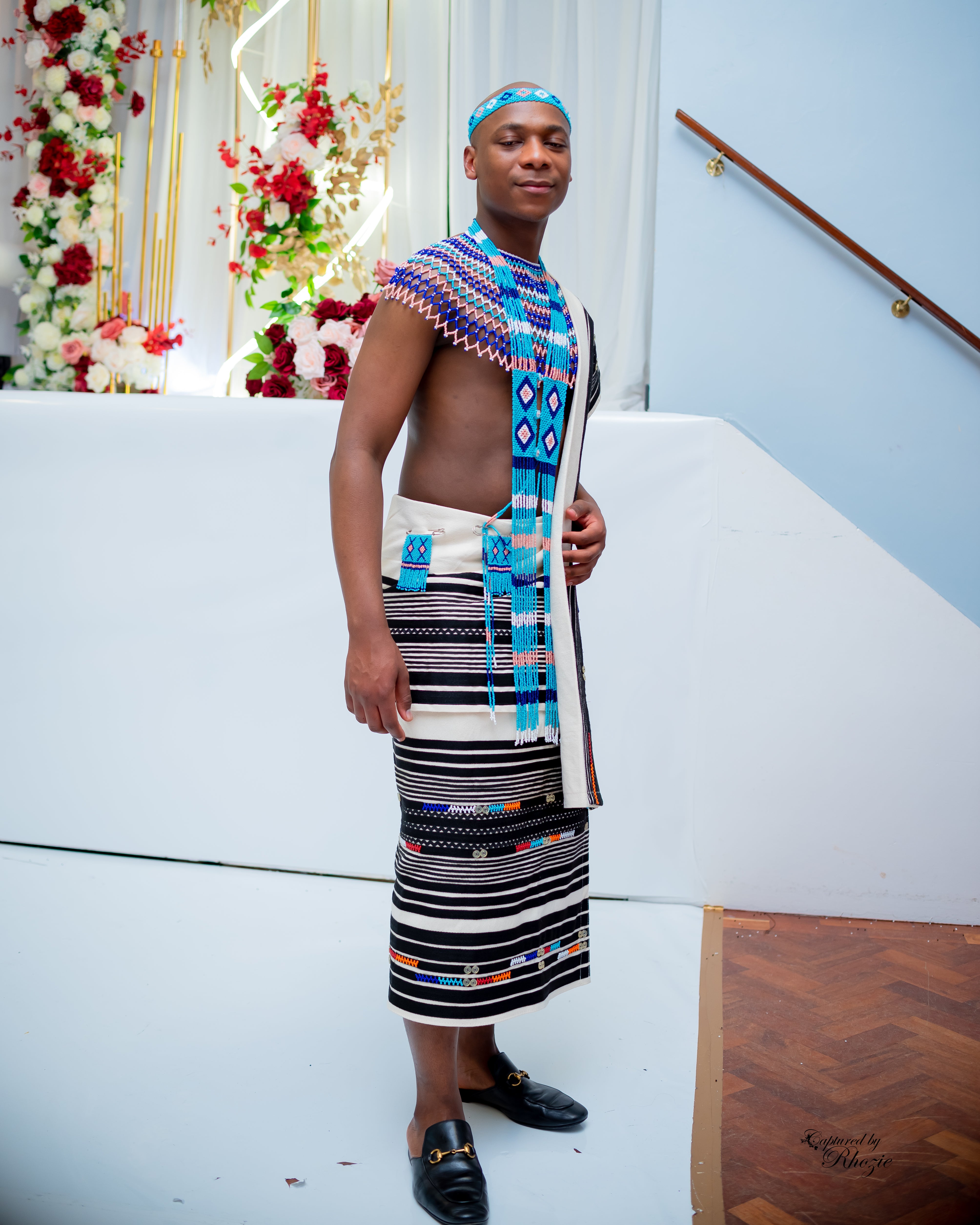 Cream beaded groom set