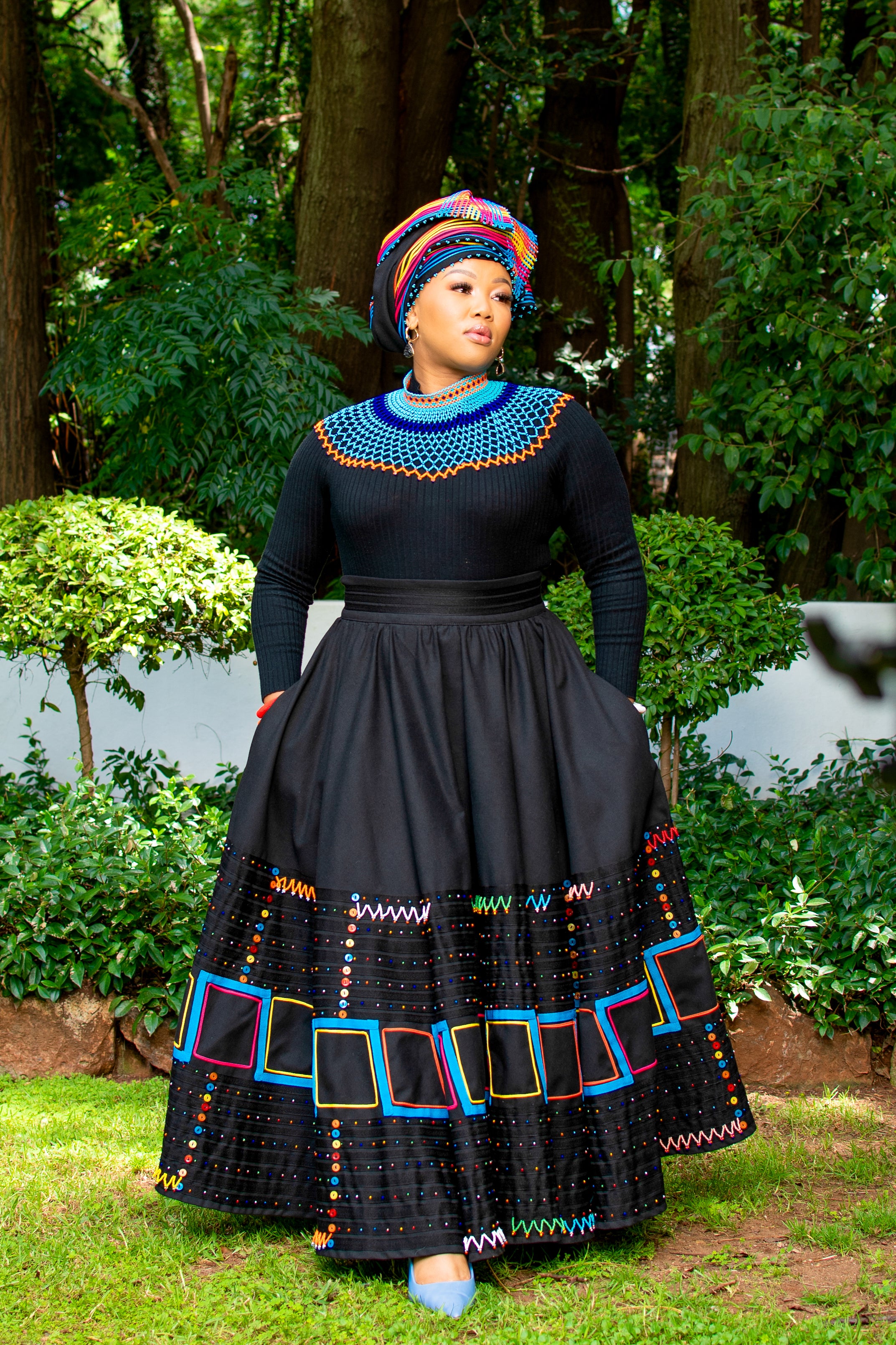 Black square patterned ladies ensemble