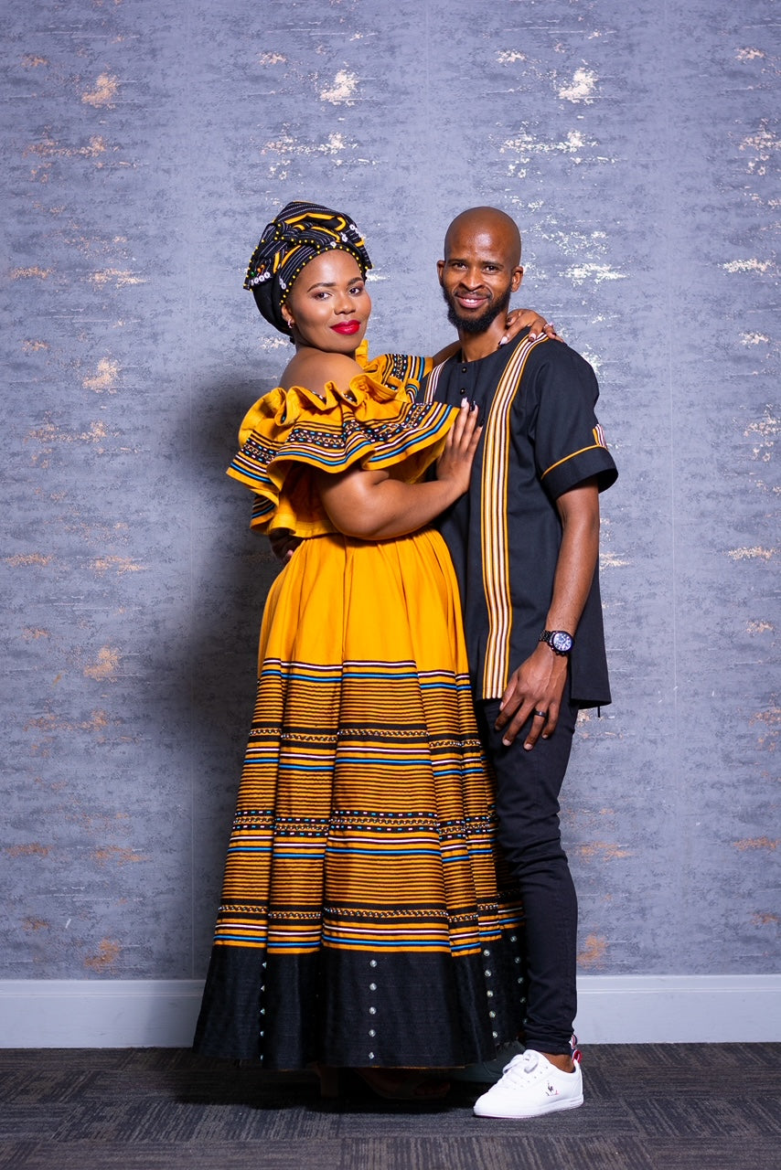 Black and mustard his and her ensemble