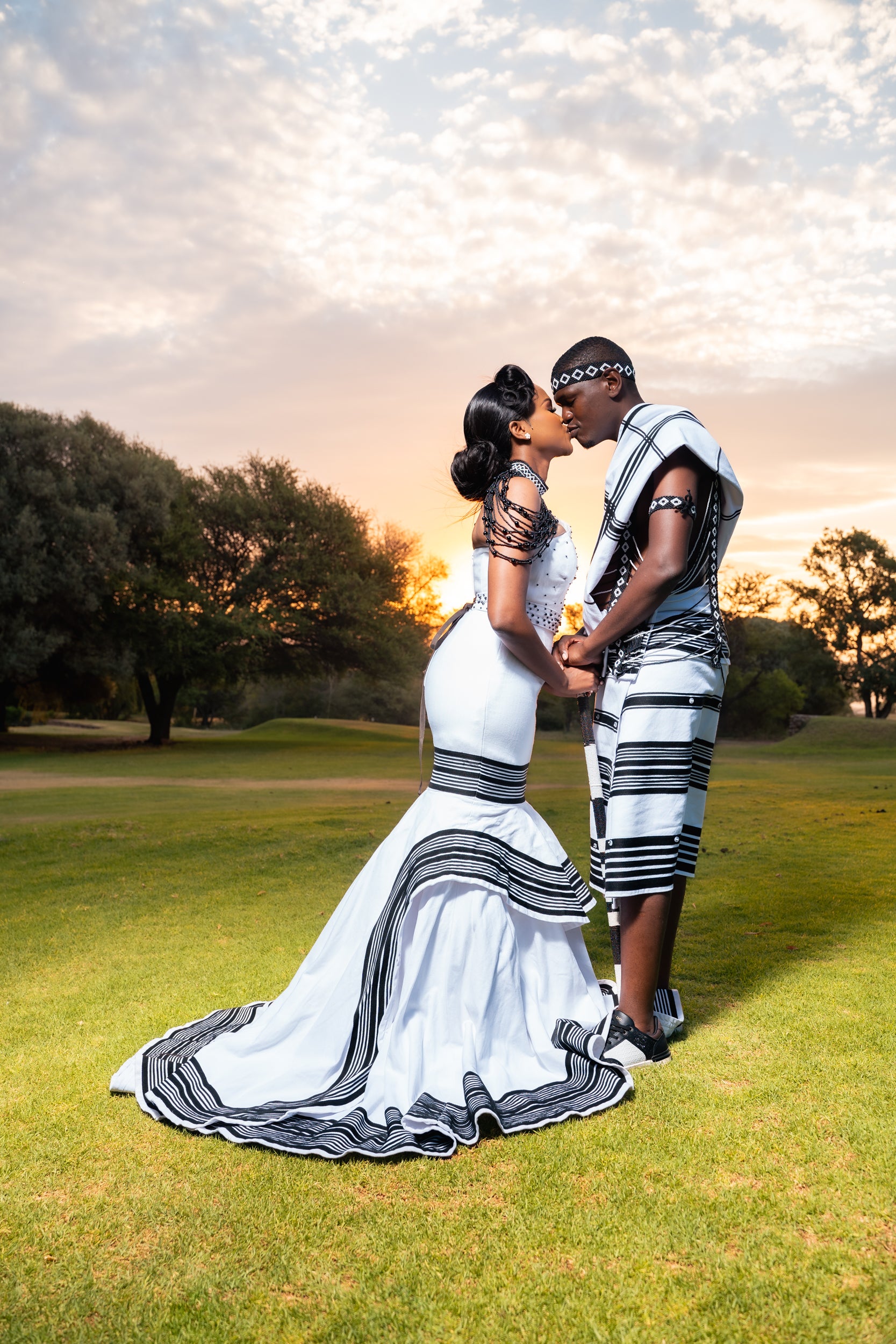 Black and white wedding ensemble