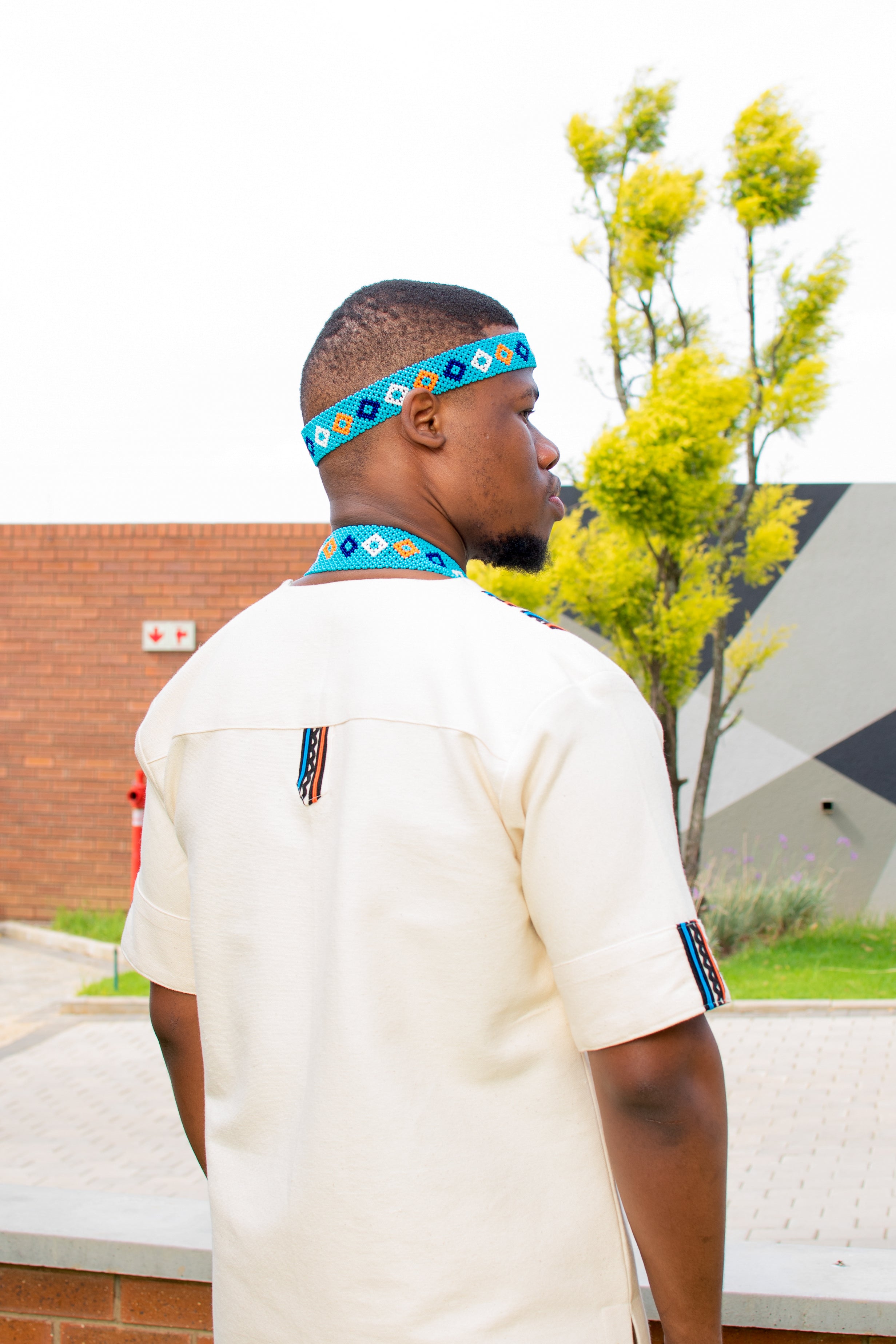Cream, turquoise and mustard men’s 2 piece ensemble
