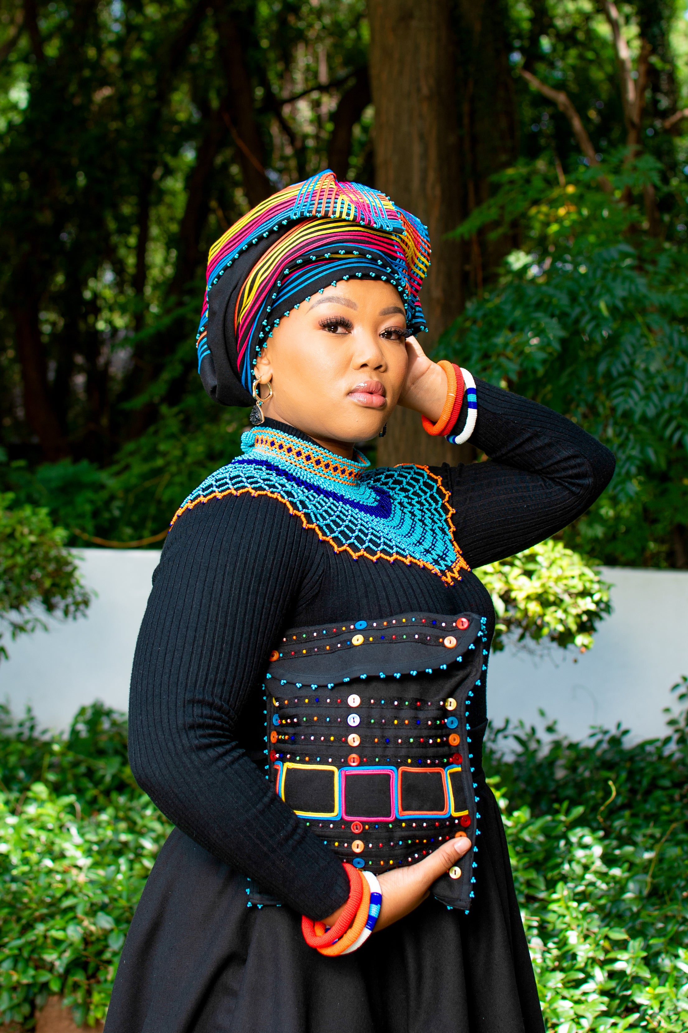 Black square patterned ladies ensemble