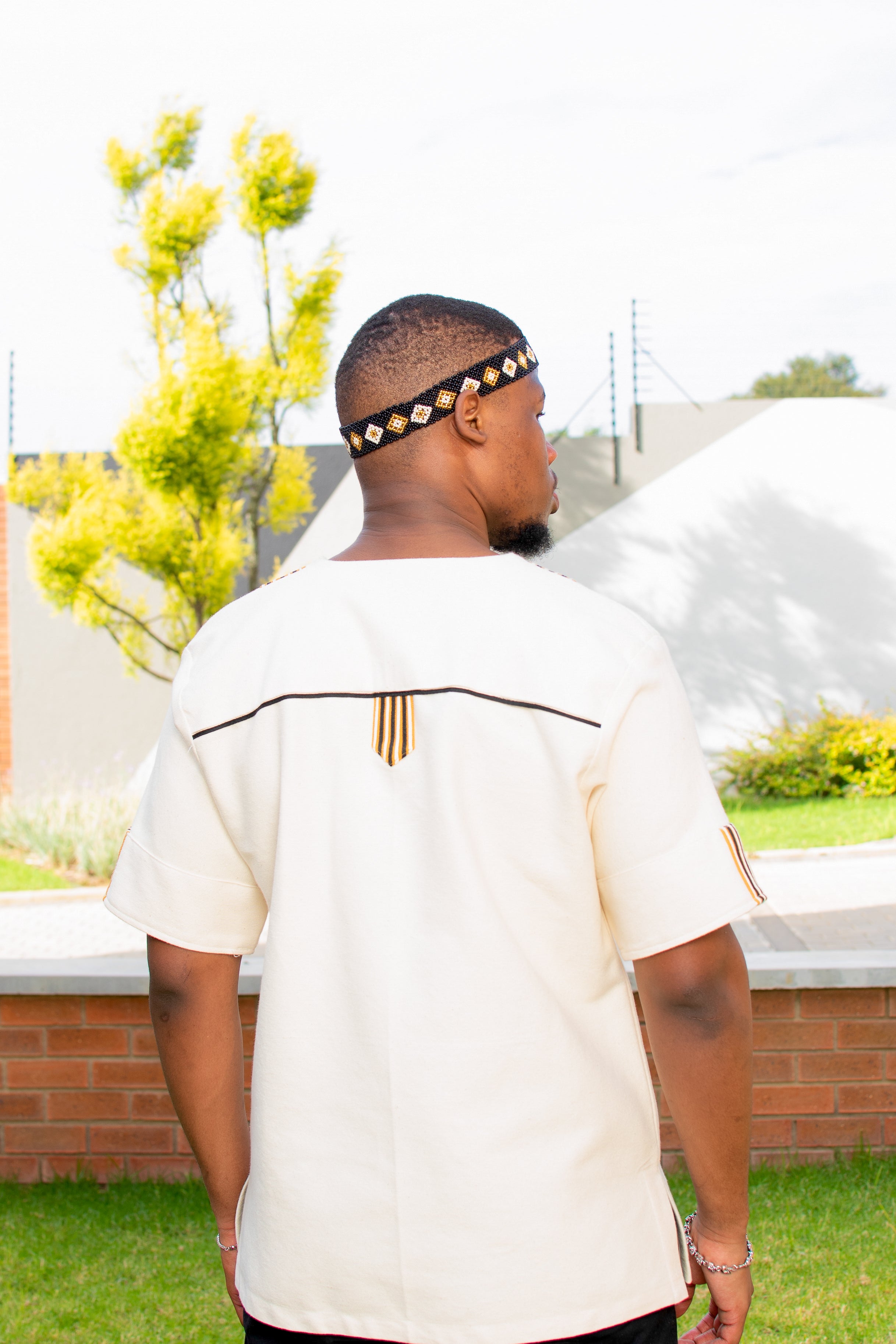 Cream Mustard & Black men’s short sleeve shirt