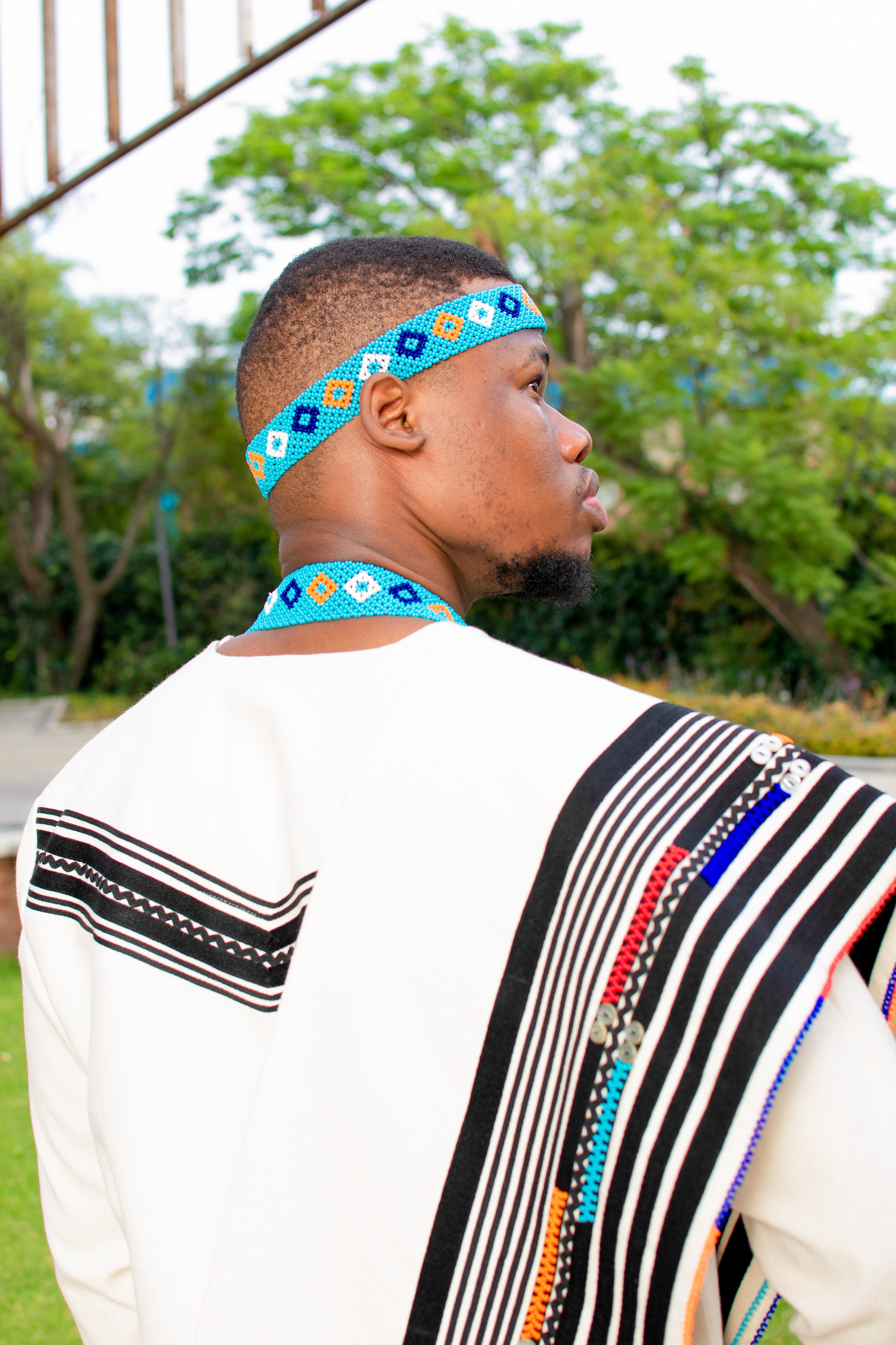 Cream and Black, multicolour beaded men’s long sleeve shirt