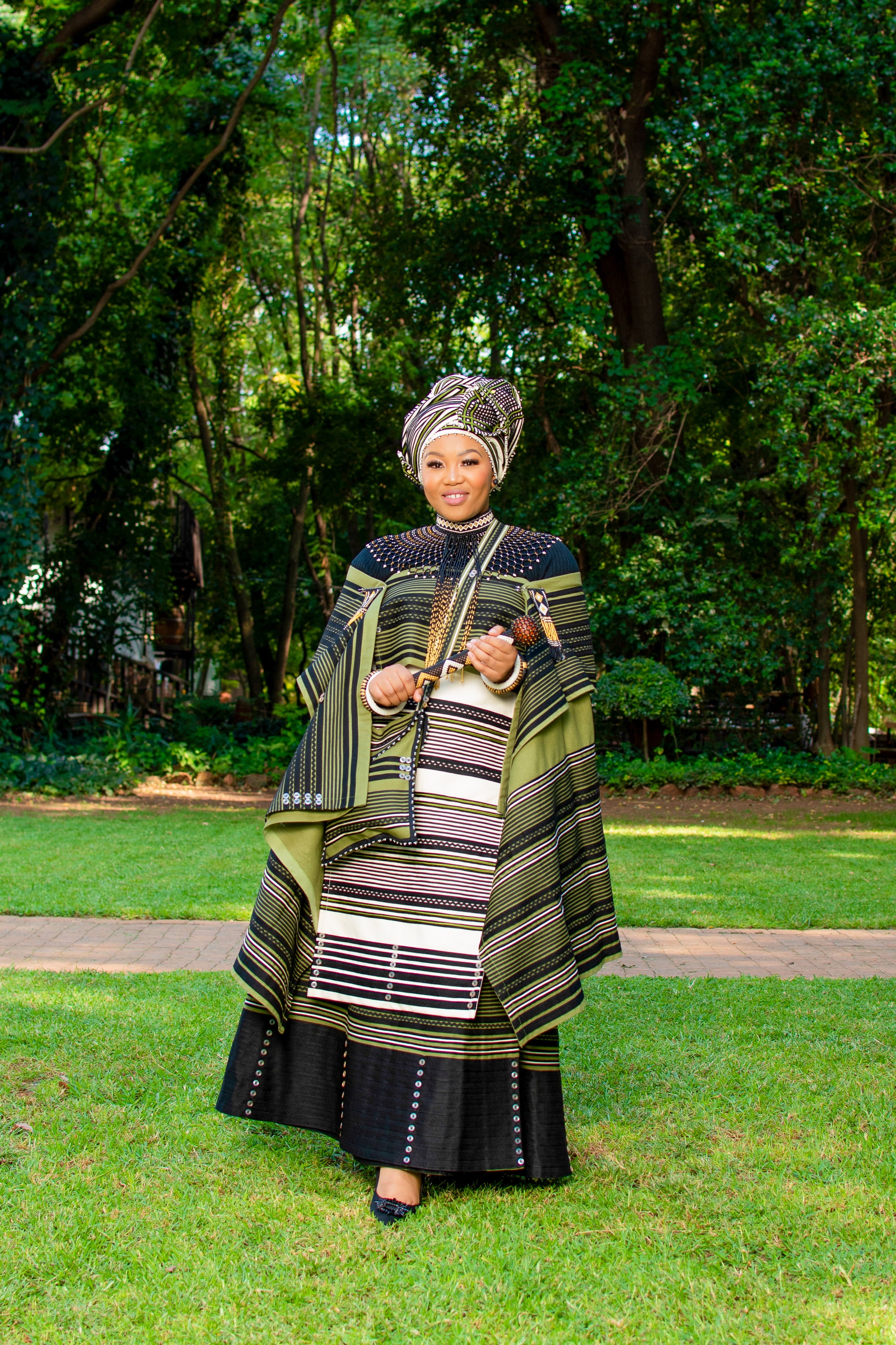 Cream and Olive Green 5 piece ladies ensemble