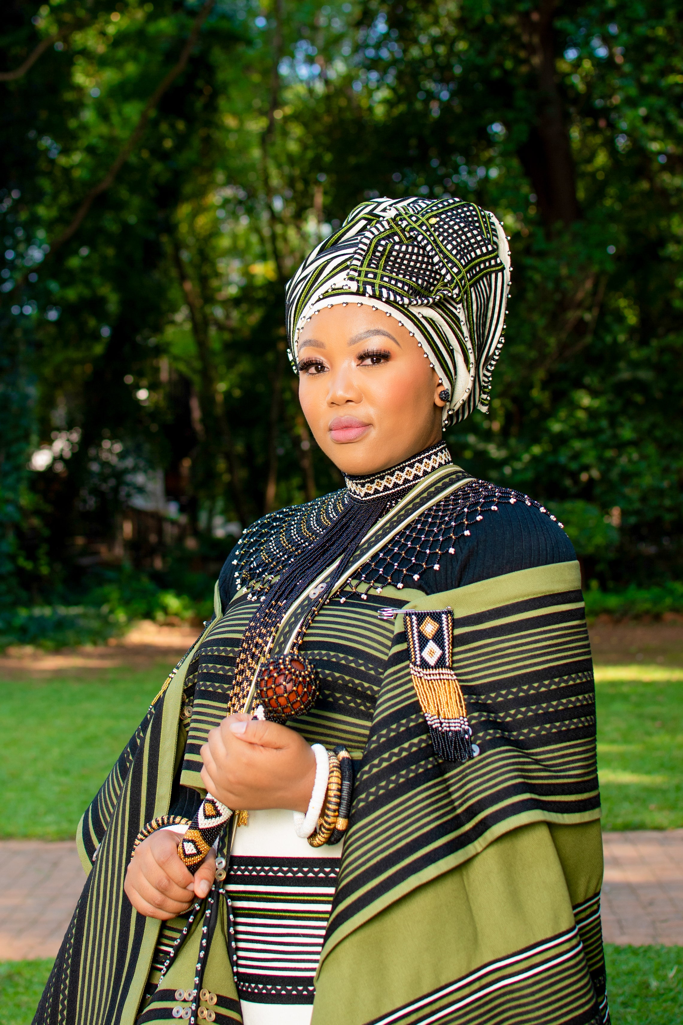 Cream and Olive Green 5 piece ladies ensemble