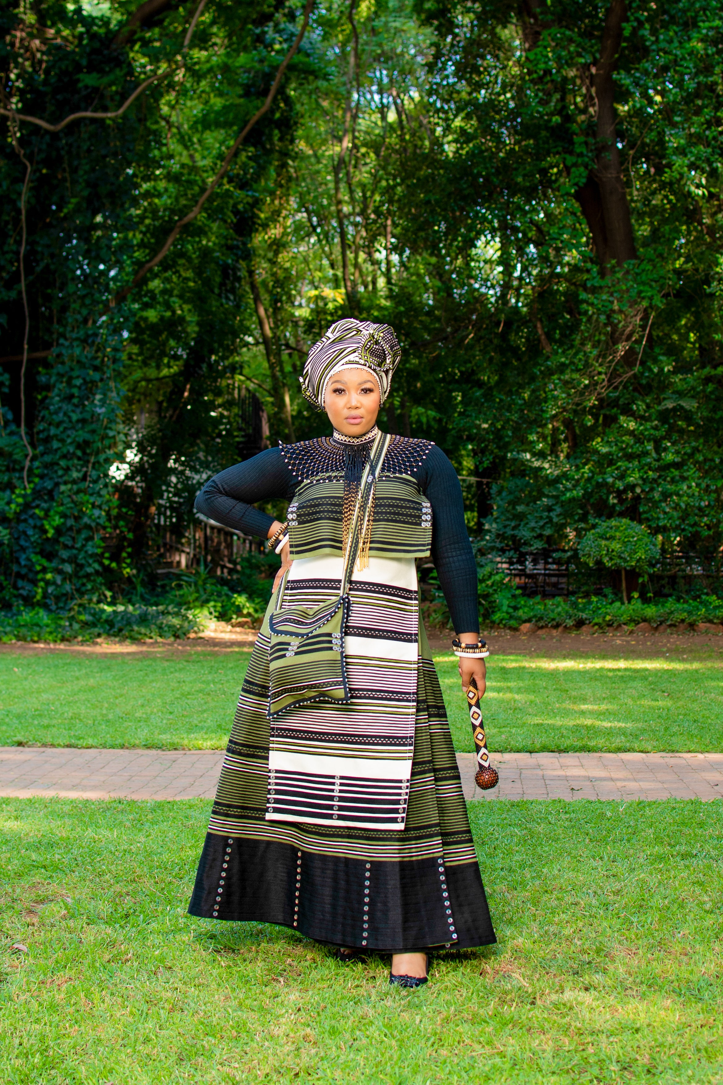 Cream & Olive Green umbhaco skirt