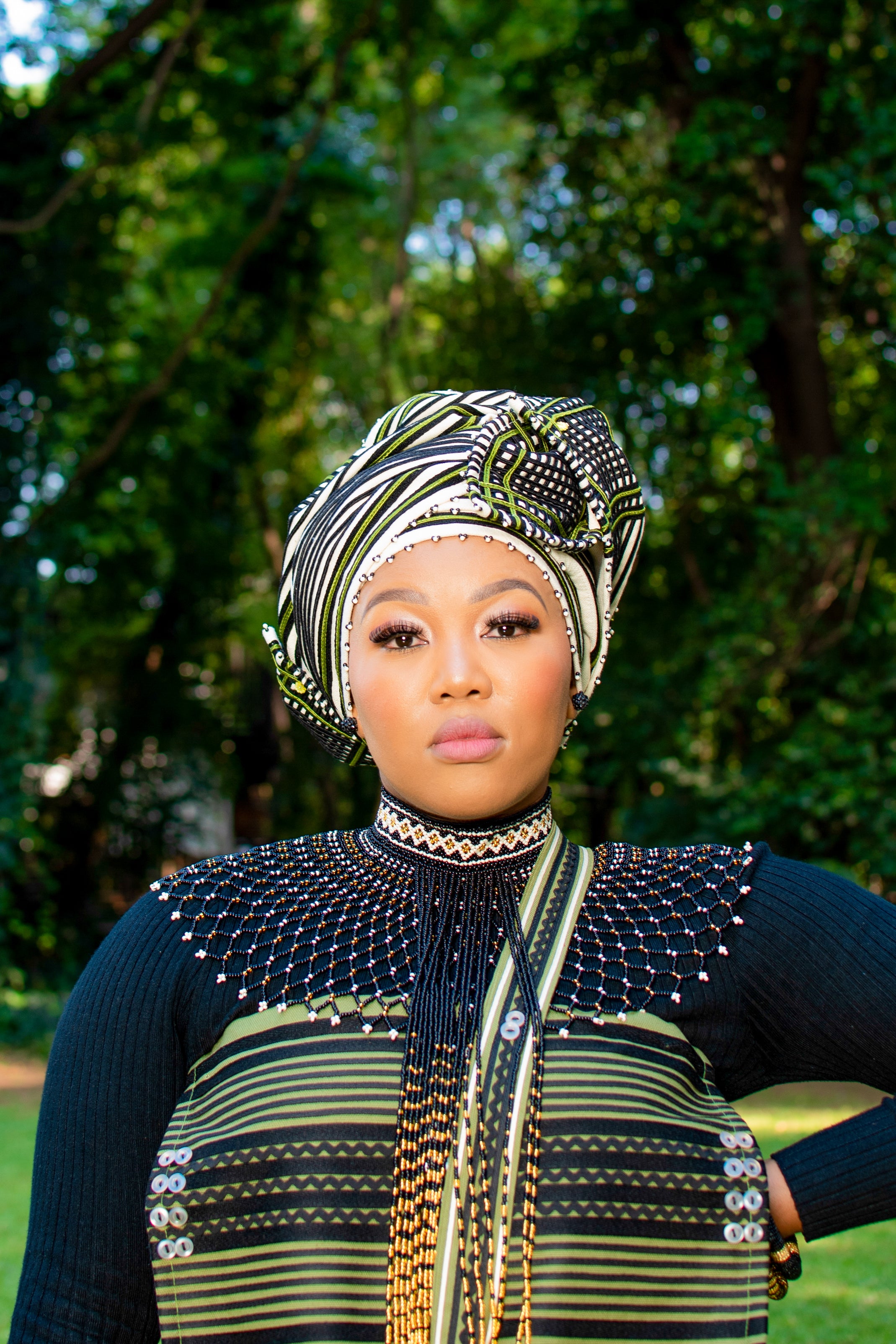 Cream & Olive Green umbhaco skirt