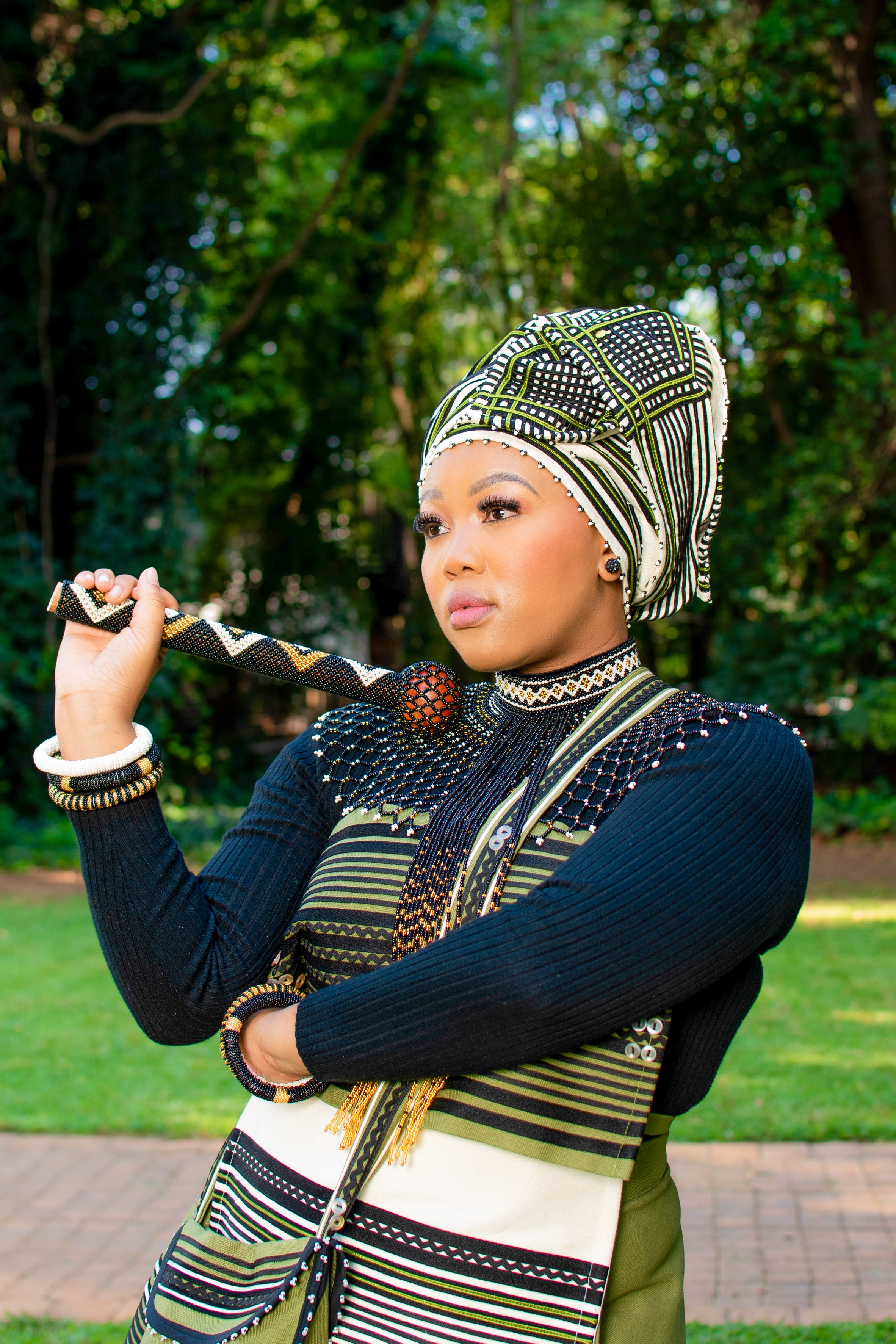 Cream & Olive Green umbhaco skirt