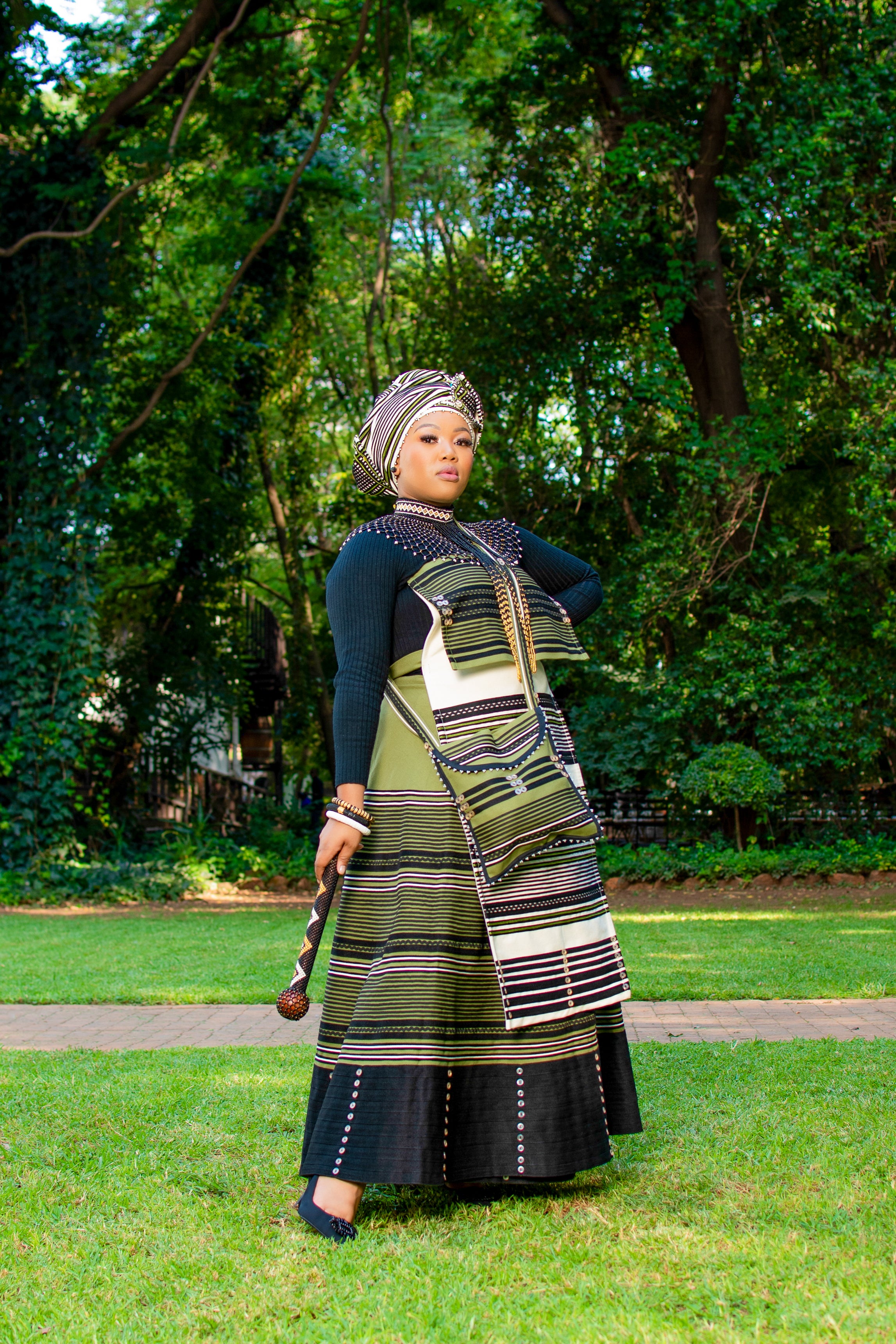 Cream & Olive Green umbhaco skirt