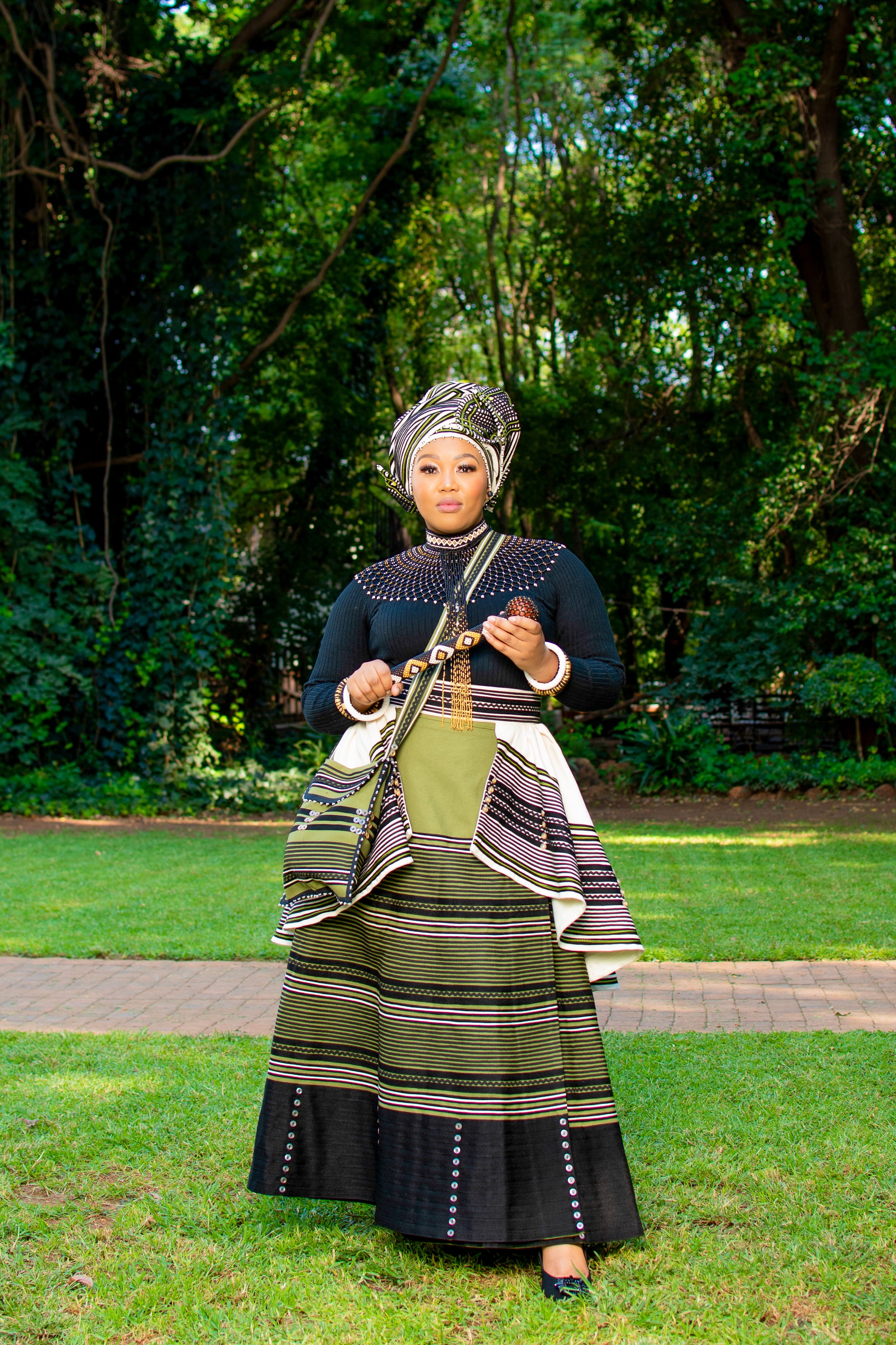 Cream and Olive Green 5 piece ladies ensemble