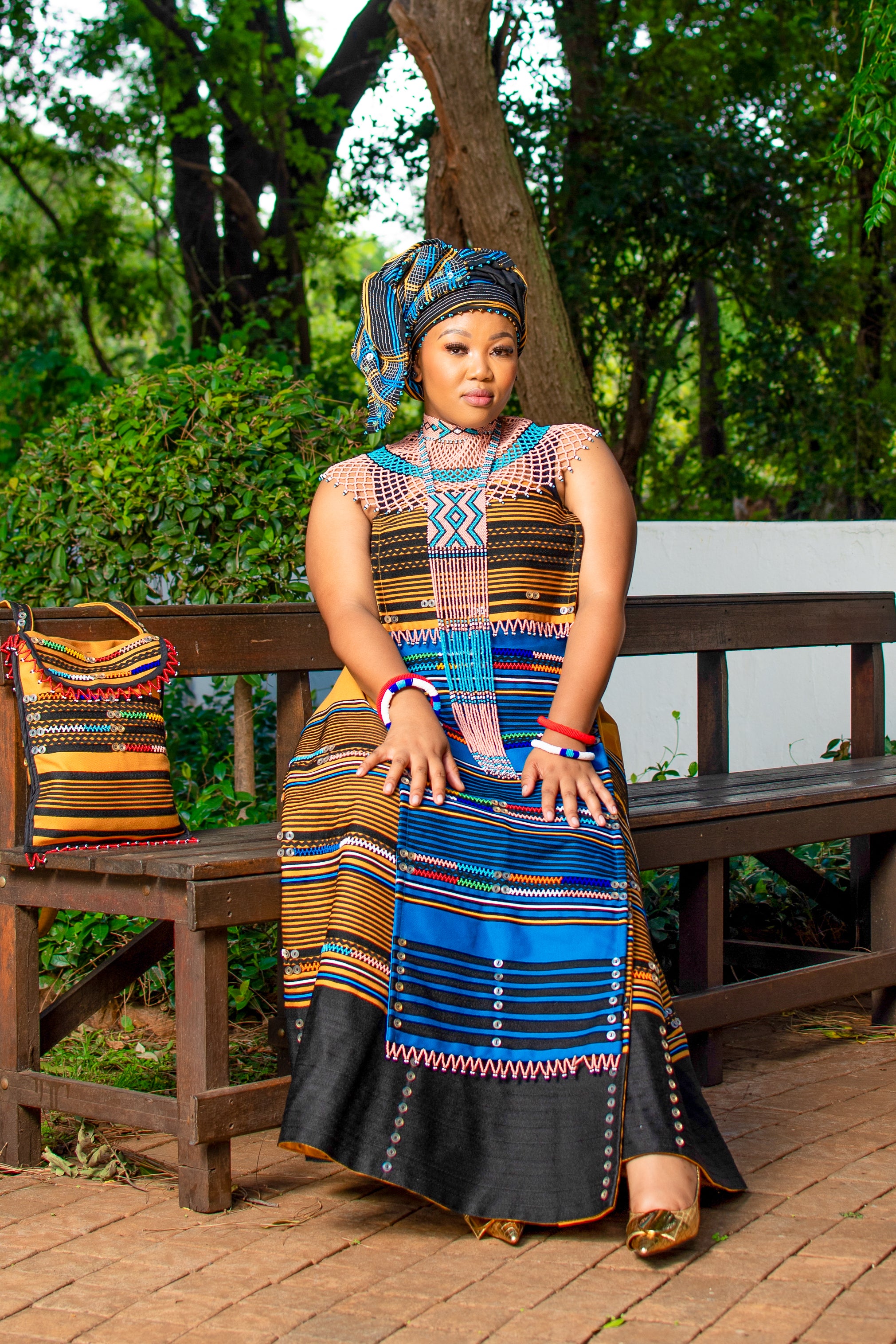 Mustard & Turquoise 5 piece ladies ensemble