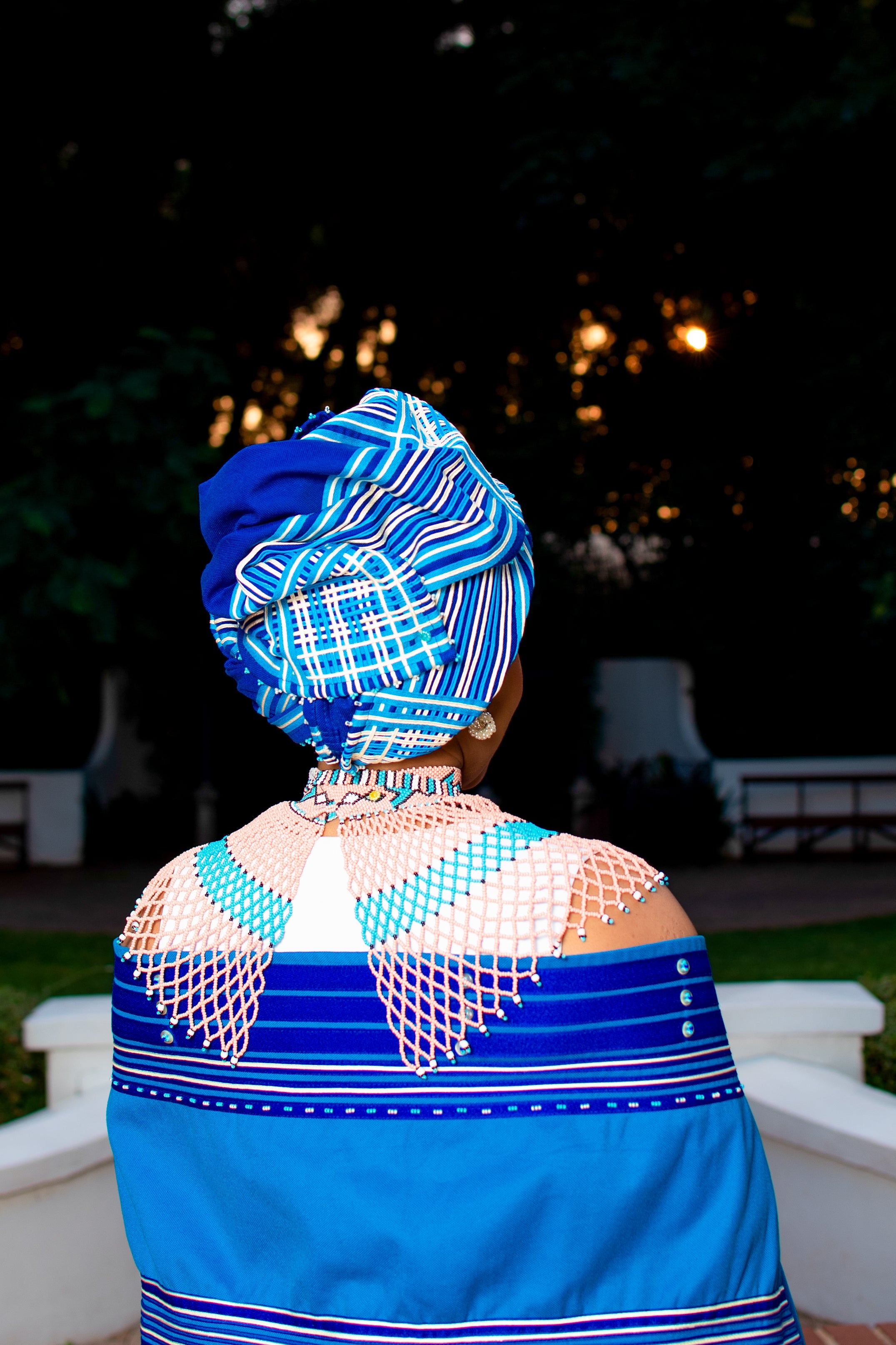 Turquoise, blue & Cream ladies 5 piece ensemble