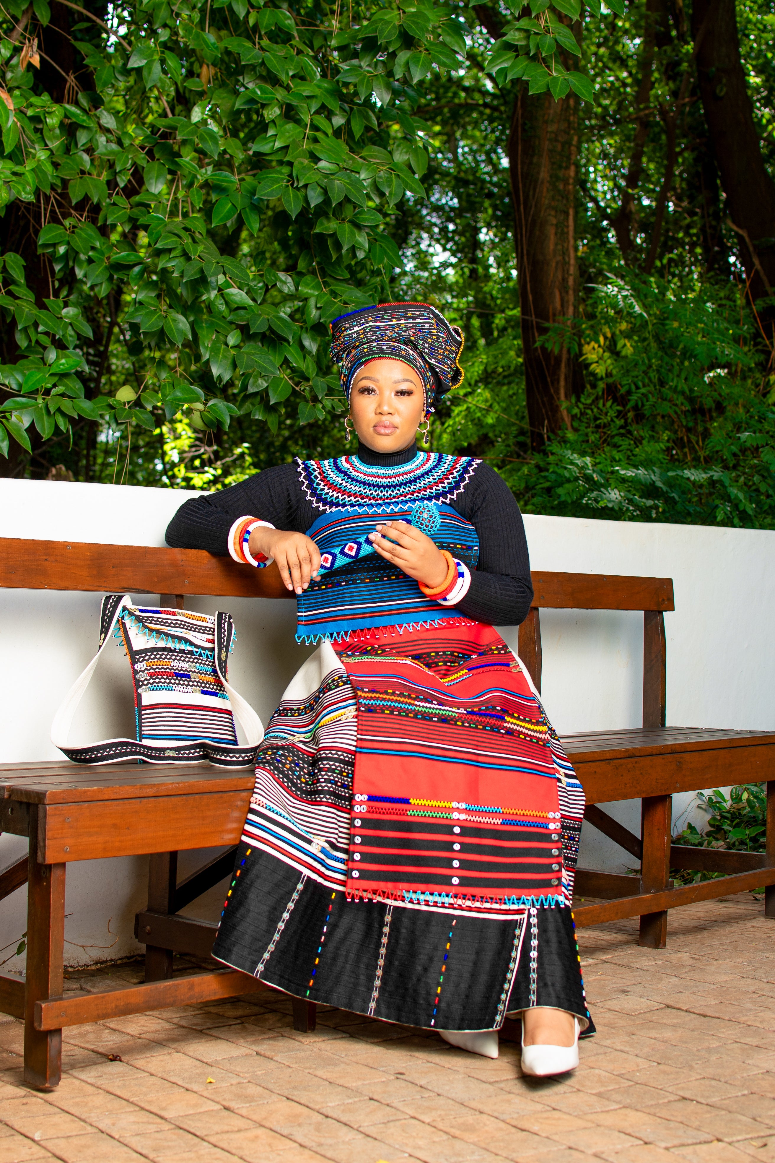 Cream, Red & Turquoise 6 piece ladies ensemble