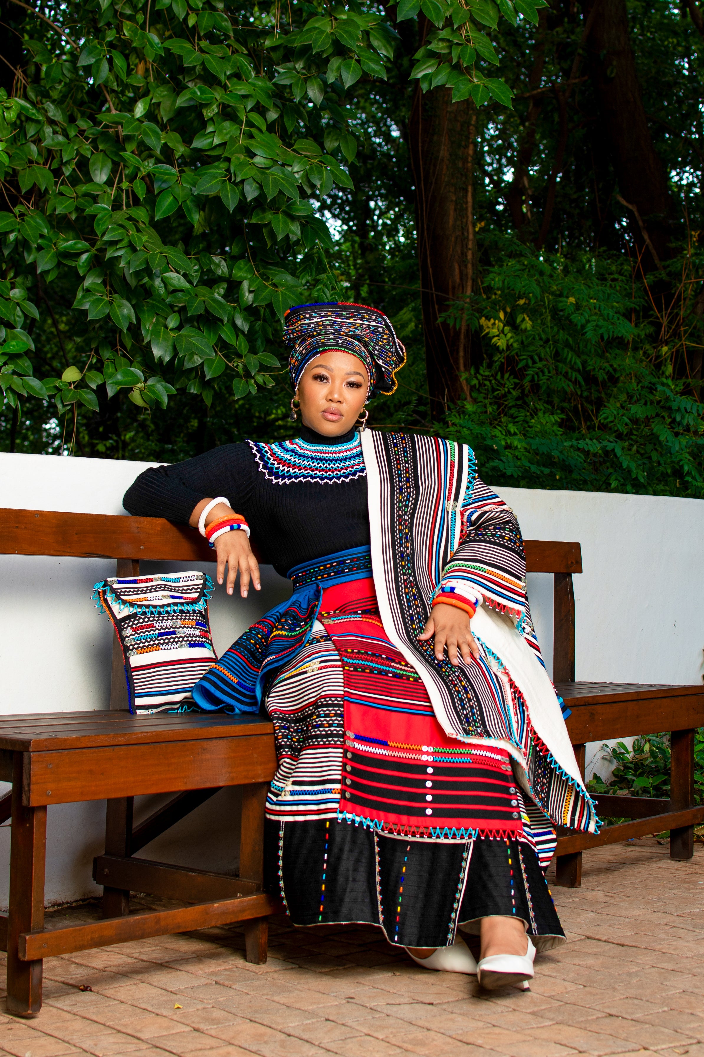 Cream, Red & Turquoise 6 piece ladies ensemble