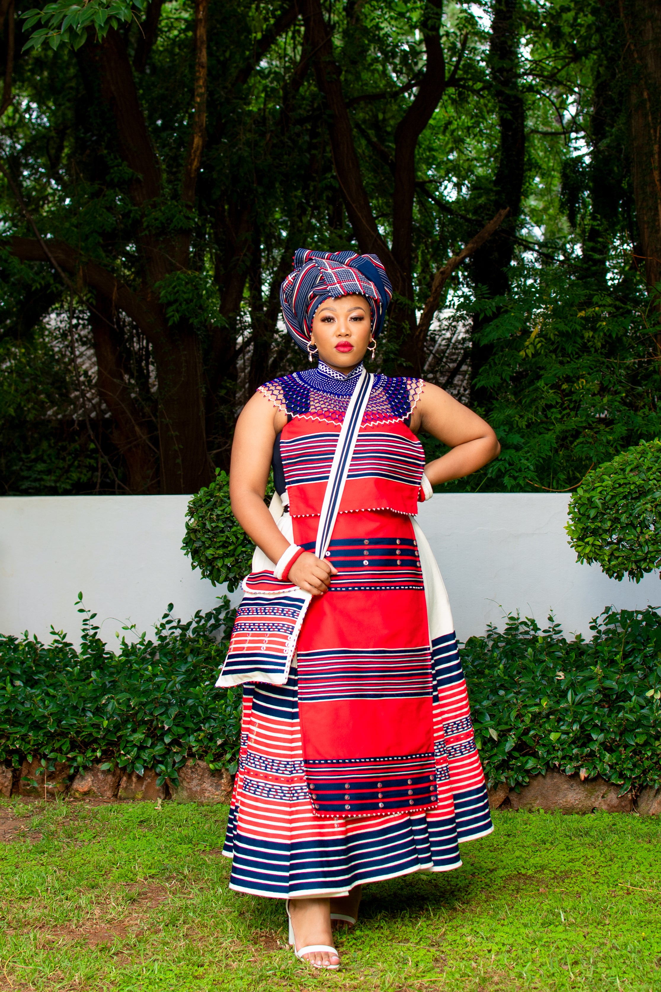 Red, Navy & Cream ladies 3 piece ensemble