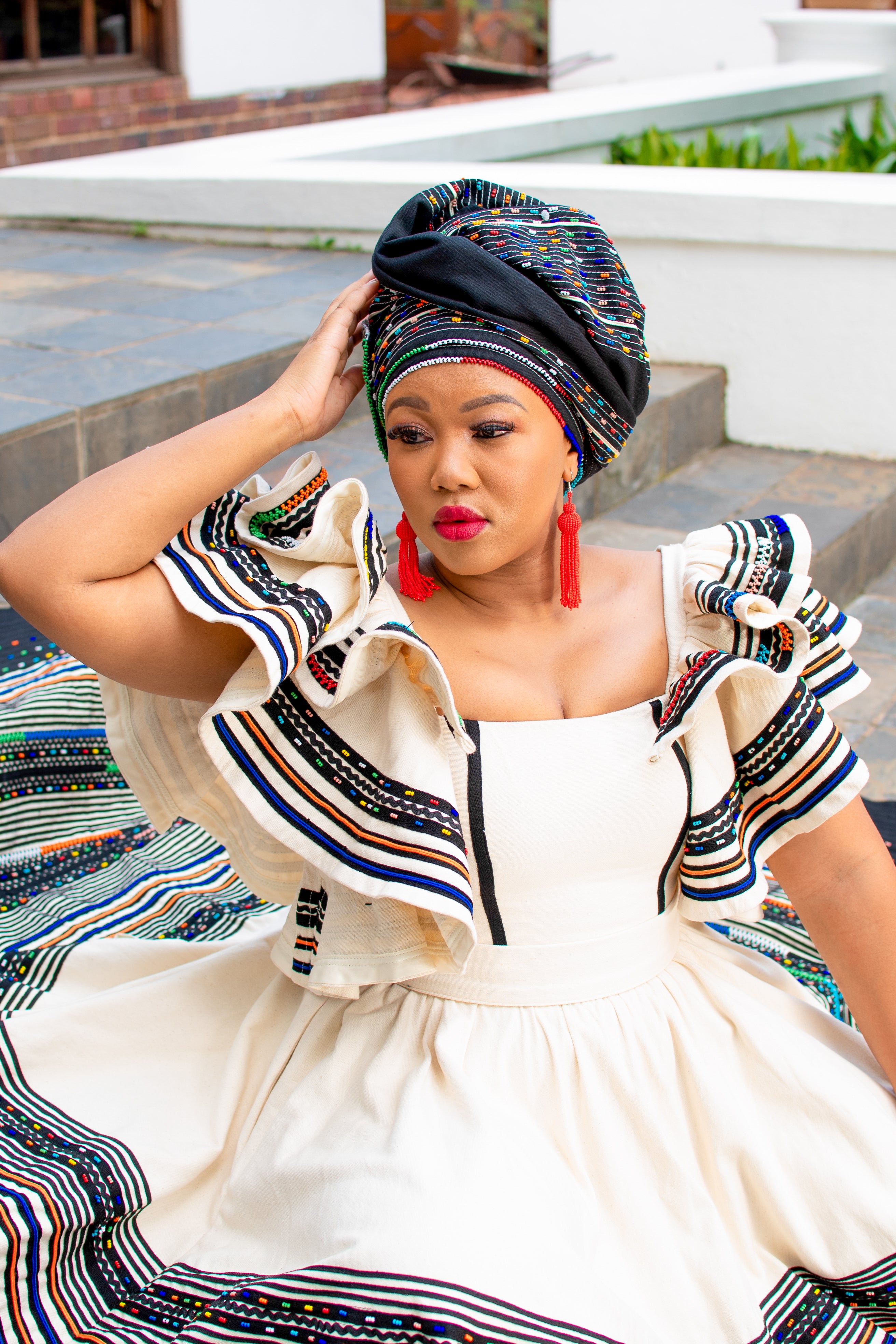 Cream peplum sleeves ladies ensemble