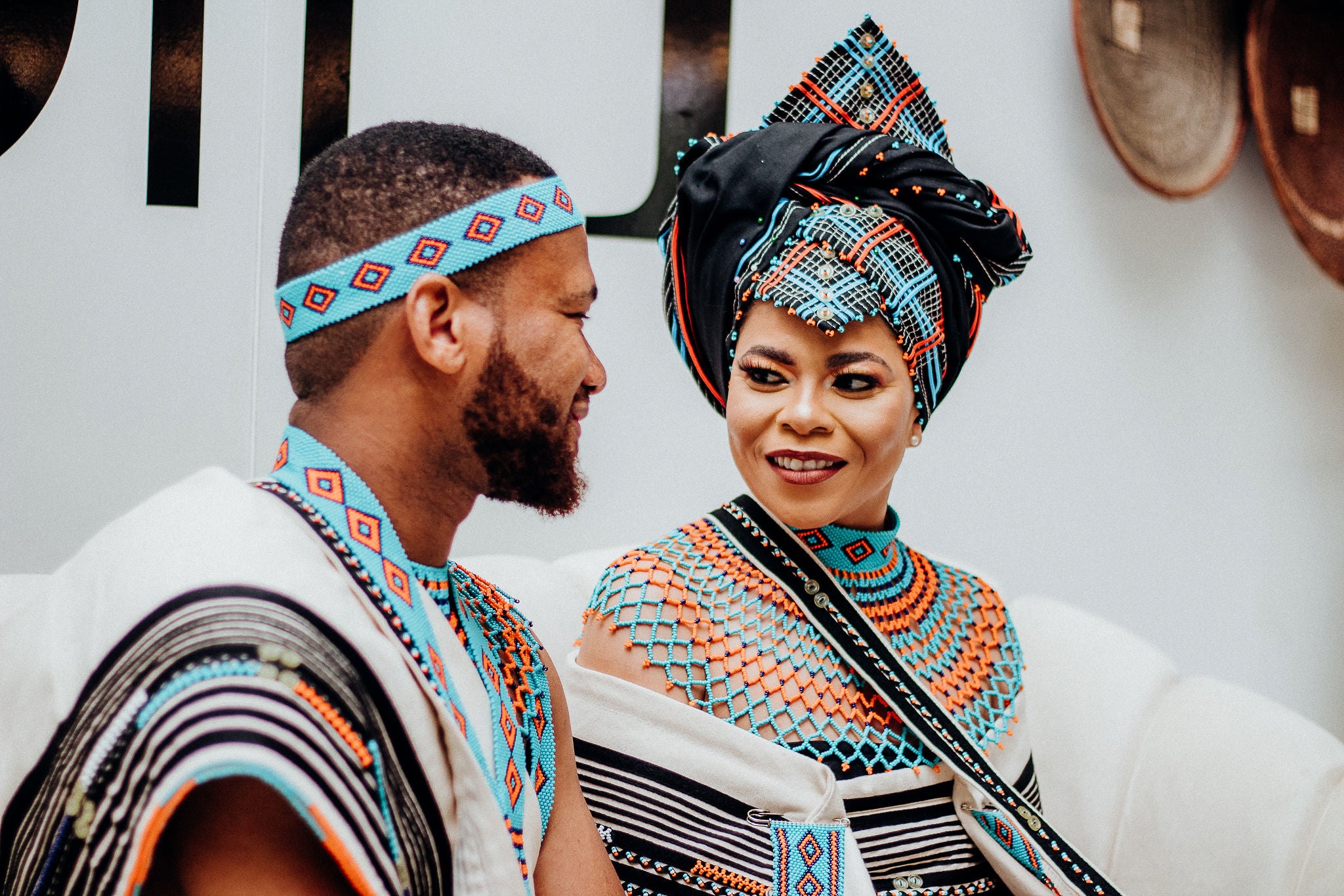 Cream heavily beaded wedding ensemble