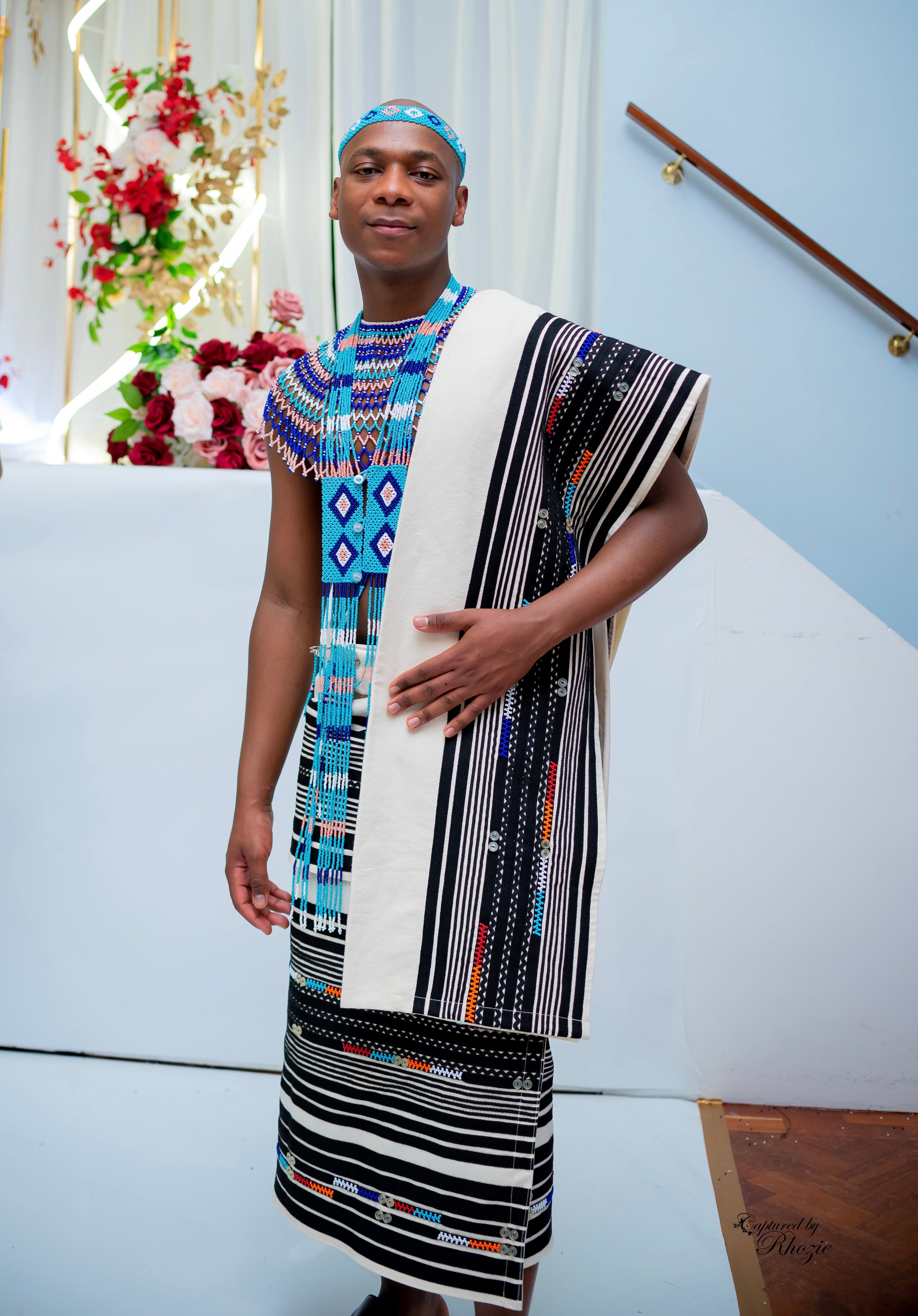 Cream beaded groom set