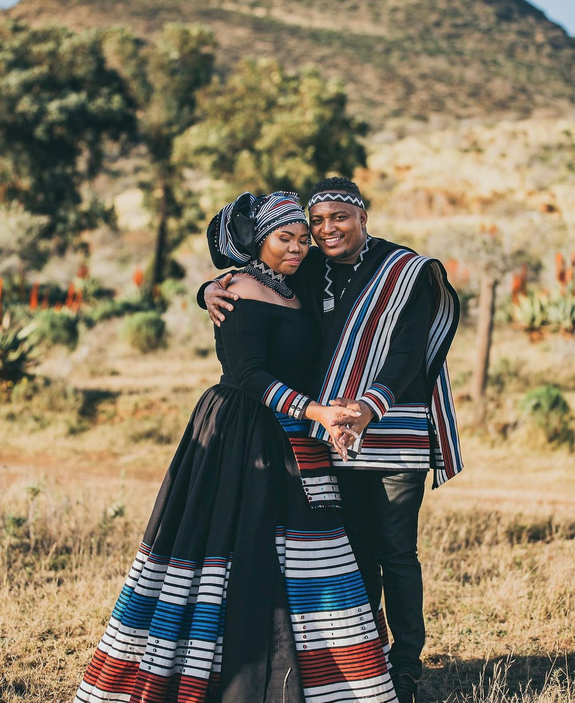 Black, Red, White and Blue wedding ensemble