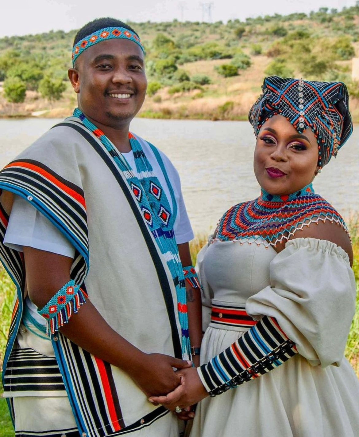 Cream, Orange and Turquoise wedding ensemble