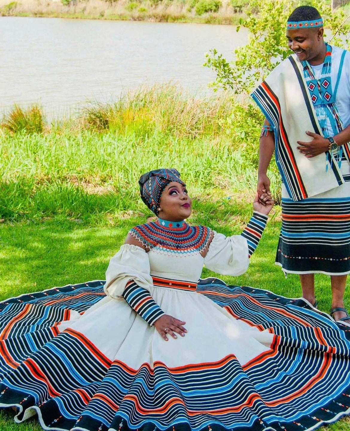 Cream, Orange and Turquoise wedding ensemble