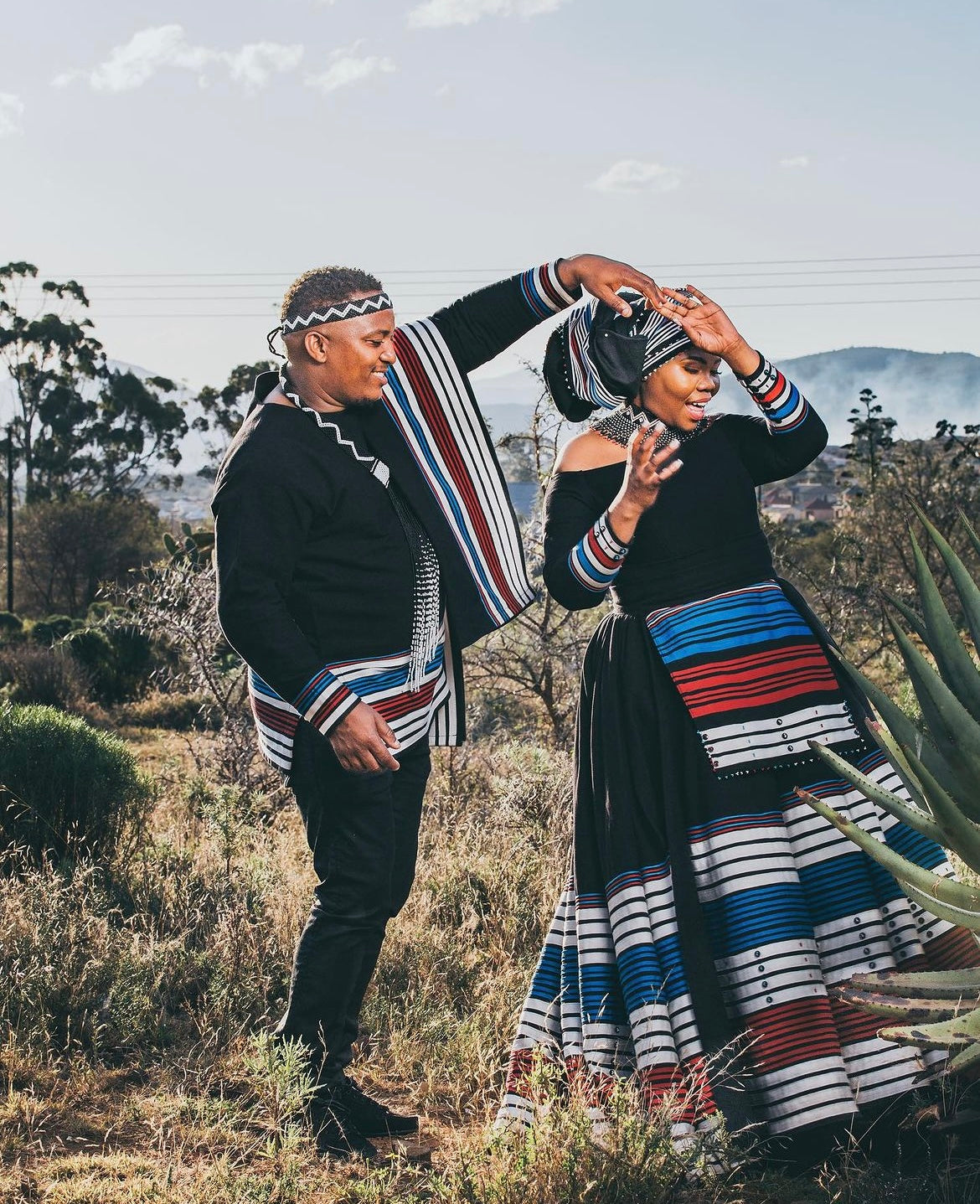 Black, Red, White and Blue wedding ensemble