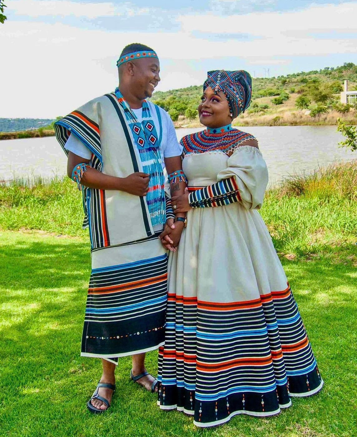 Cream, Orange and Turquoise wedding ensemble