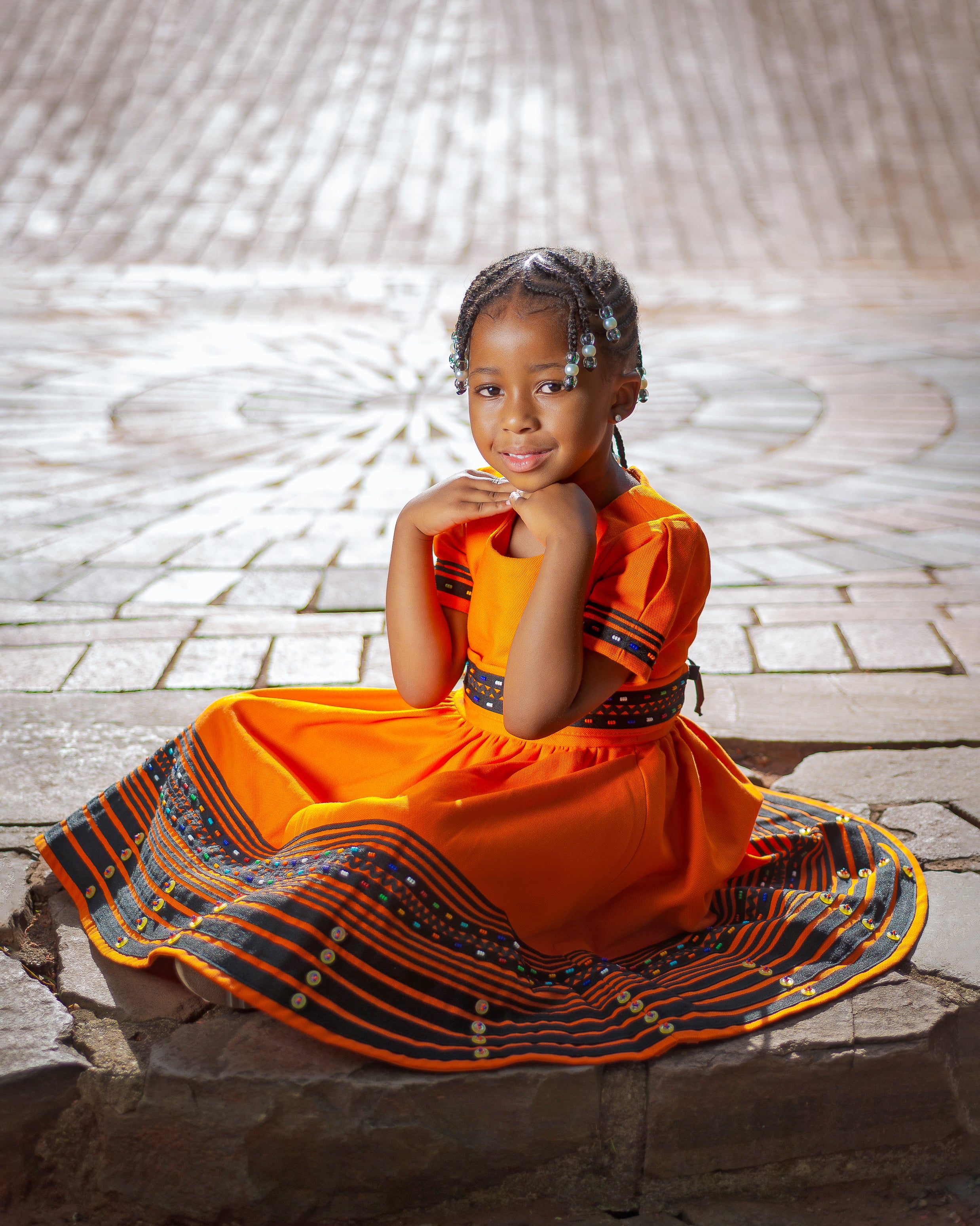 Orange and Black multicolor beads girls dress