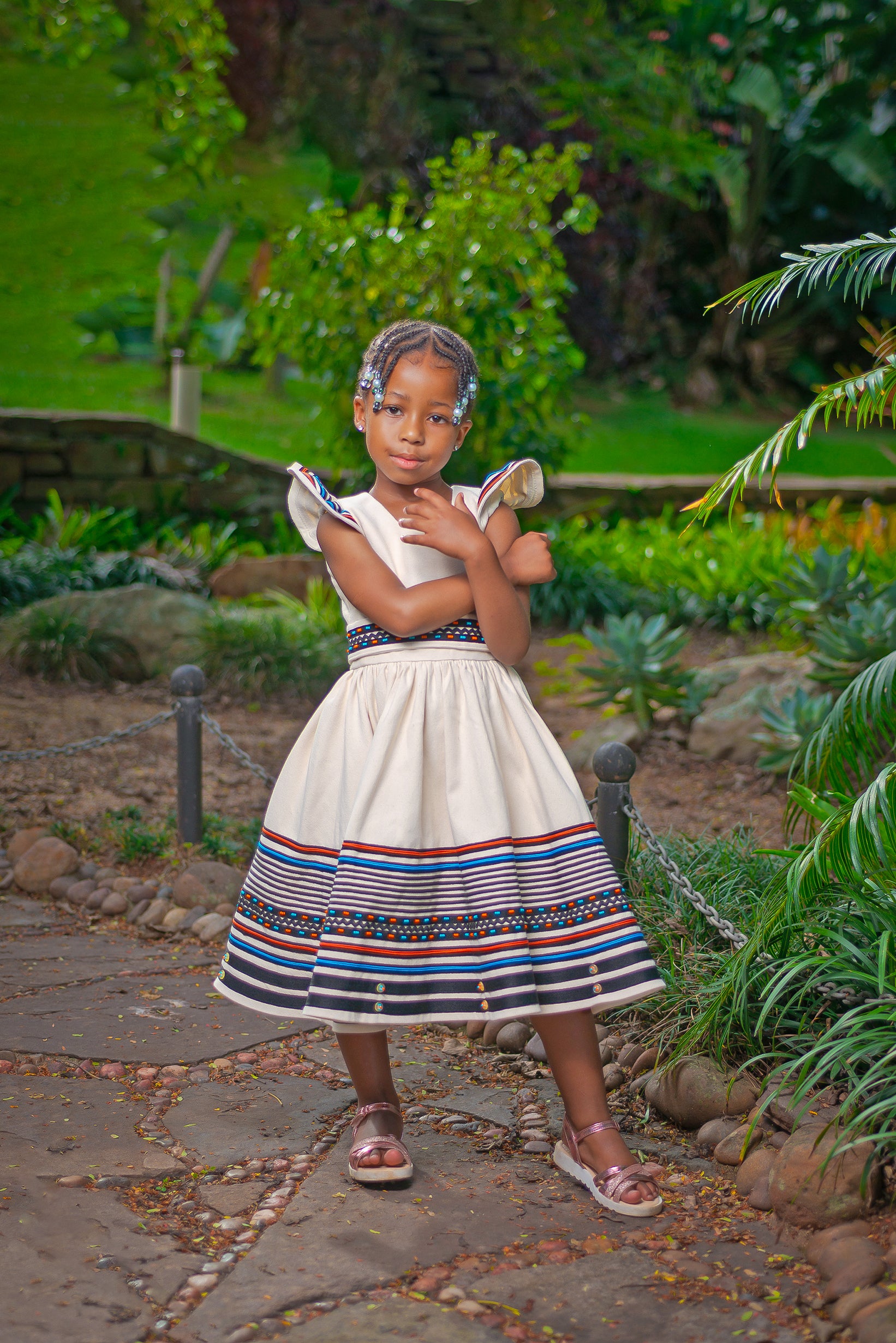 Cream, turquoise and orange girls dress
