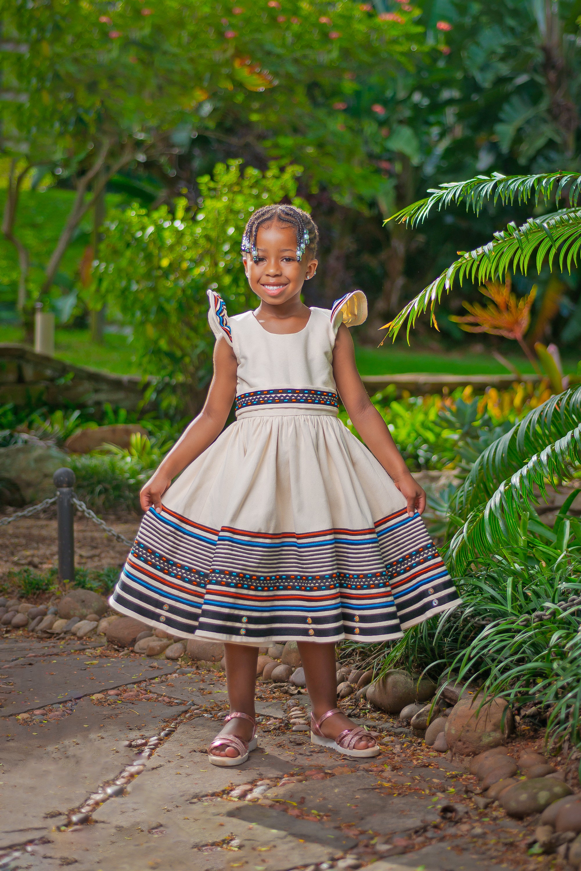 Cream, turquoise and orange girls dress