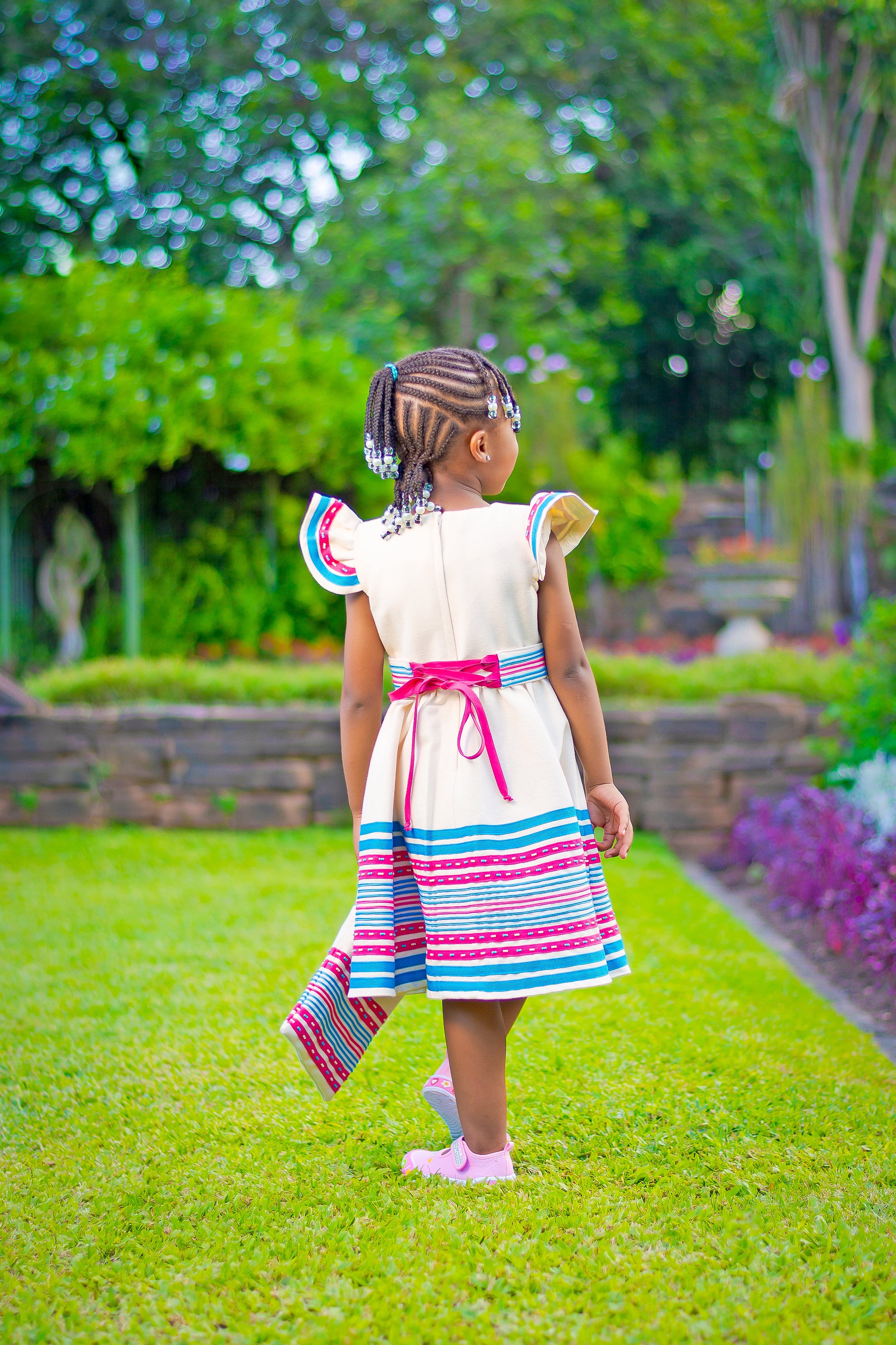 Cream, turquoise and cerise pink girls dress