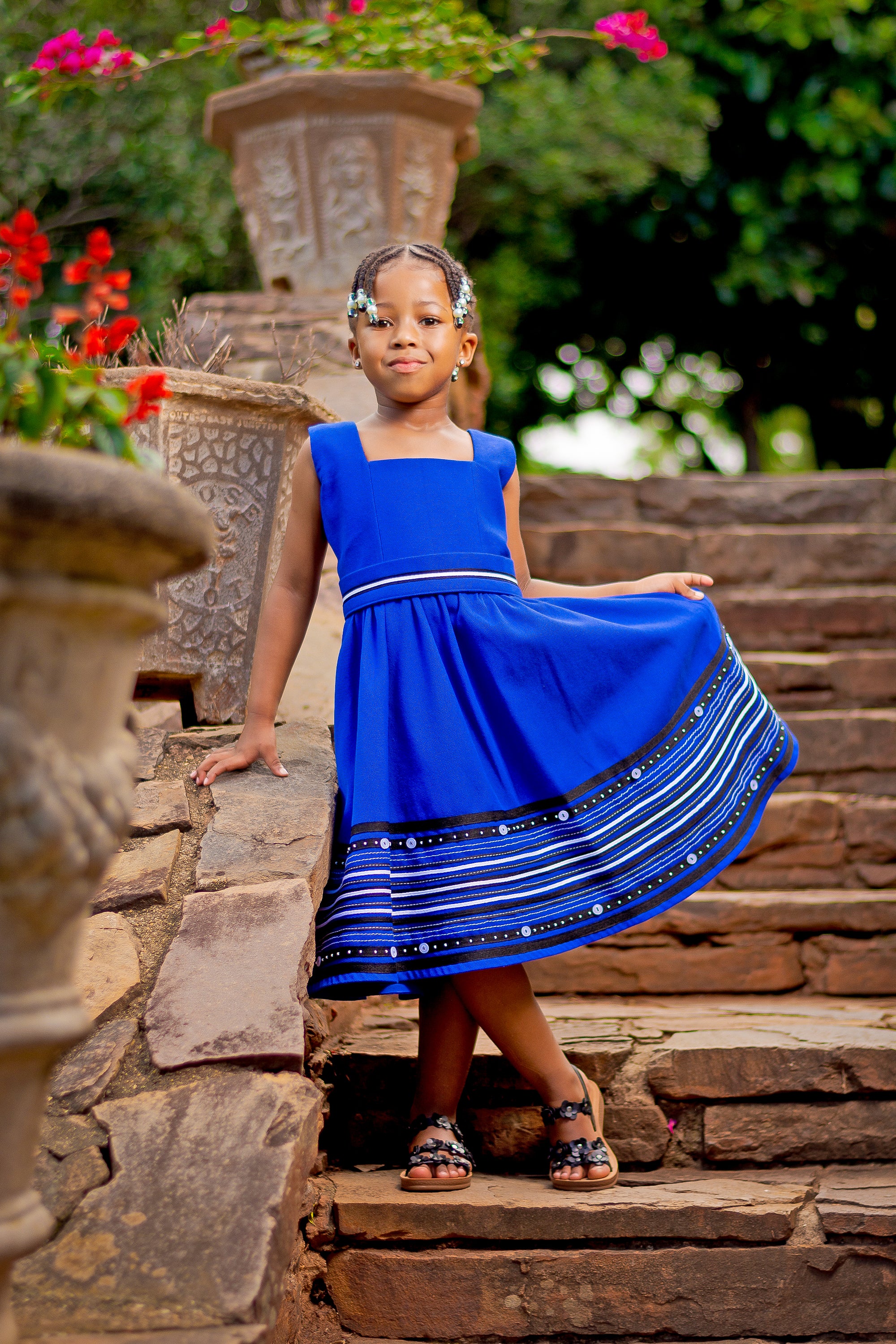 Royal blue square neck girls dress
