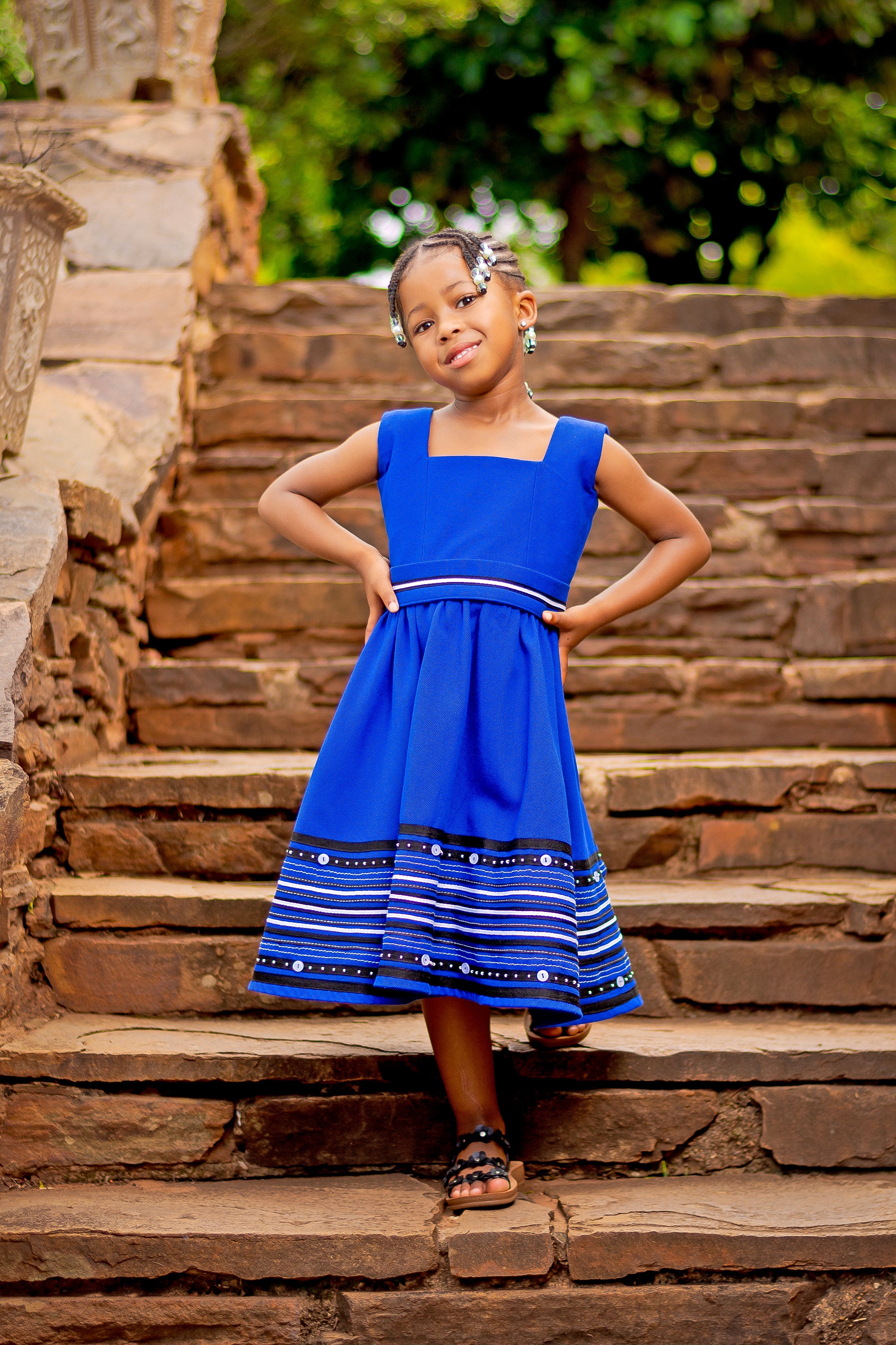 Royal blue square neck girls dress