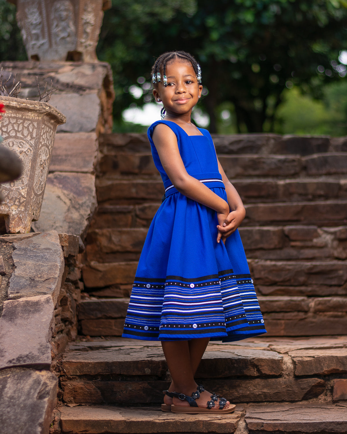 Royal blue square neck girls dress