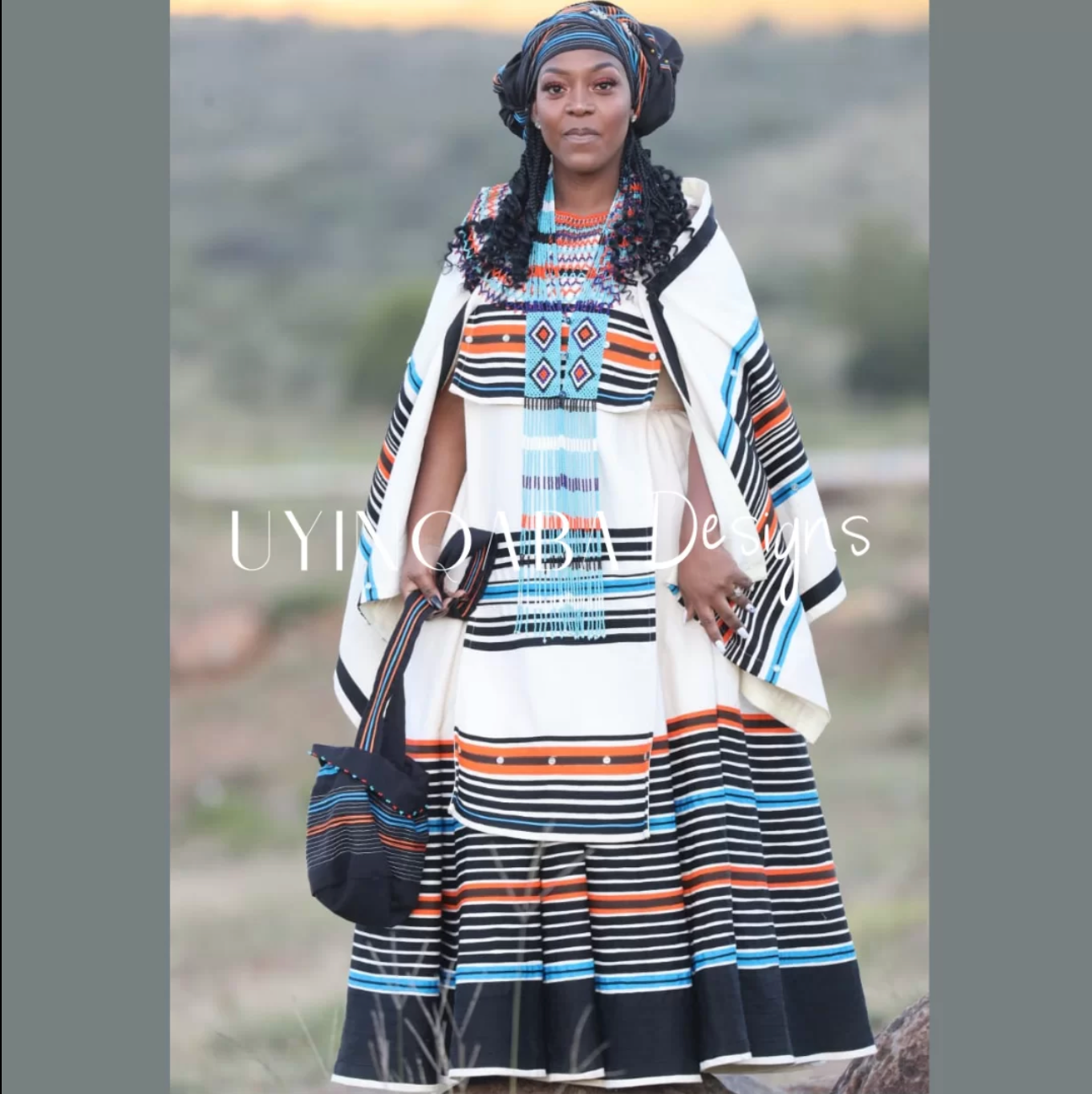 Xhosa Cream & Black Makoti Traditional Wedding Ensemble