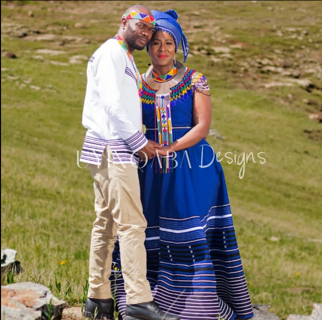 Royal Blue & White Makoti and Mkhwenyana Ensembles