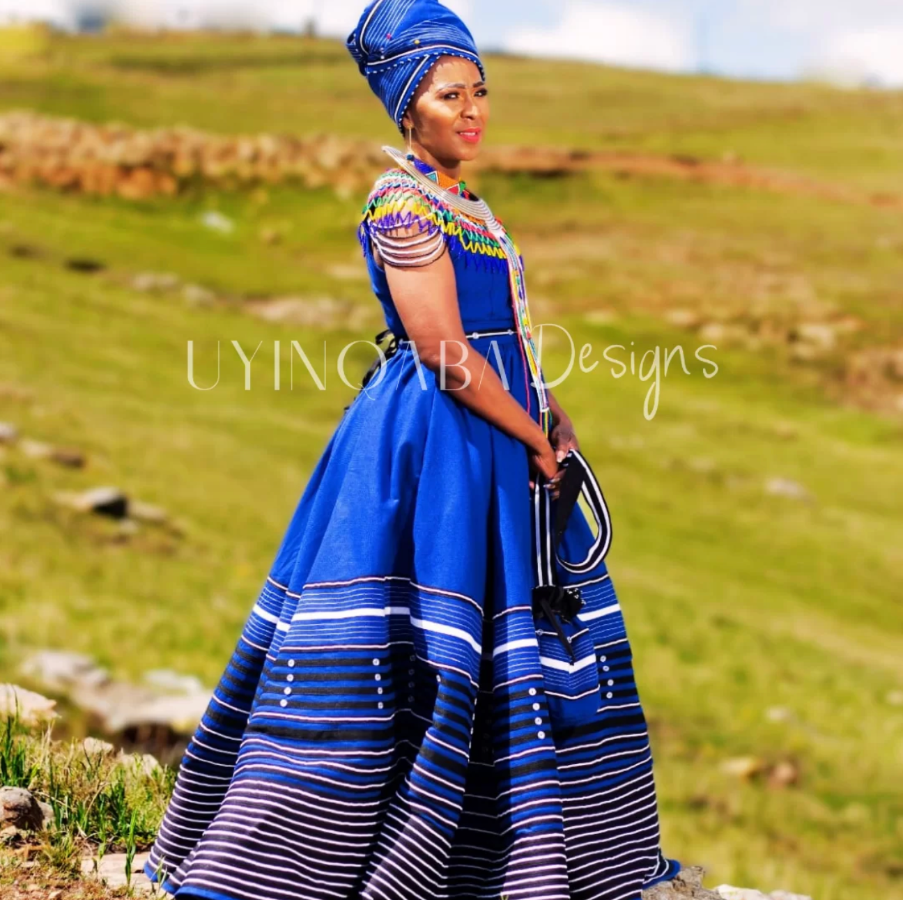 Royal Blue & White Makoti and Mkhwenyana Ensembles