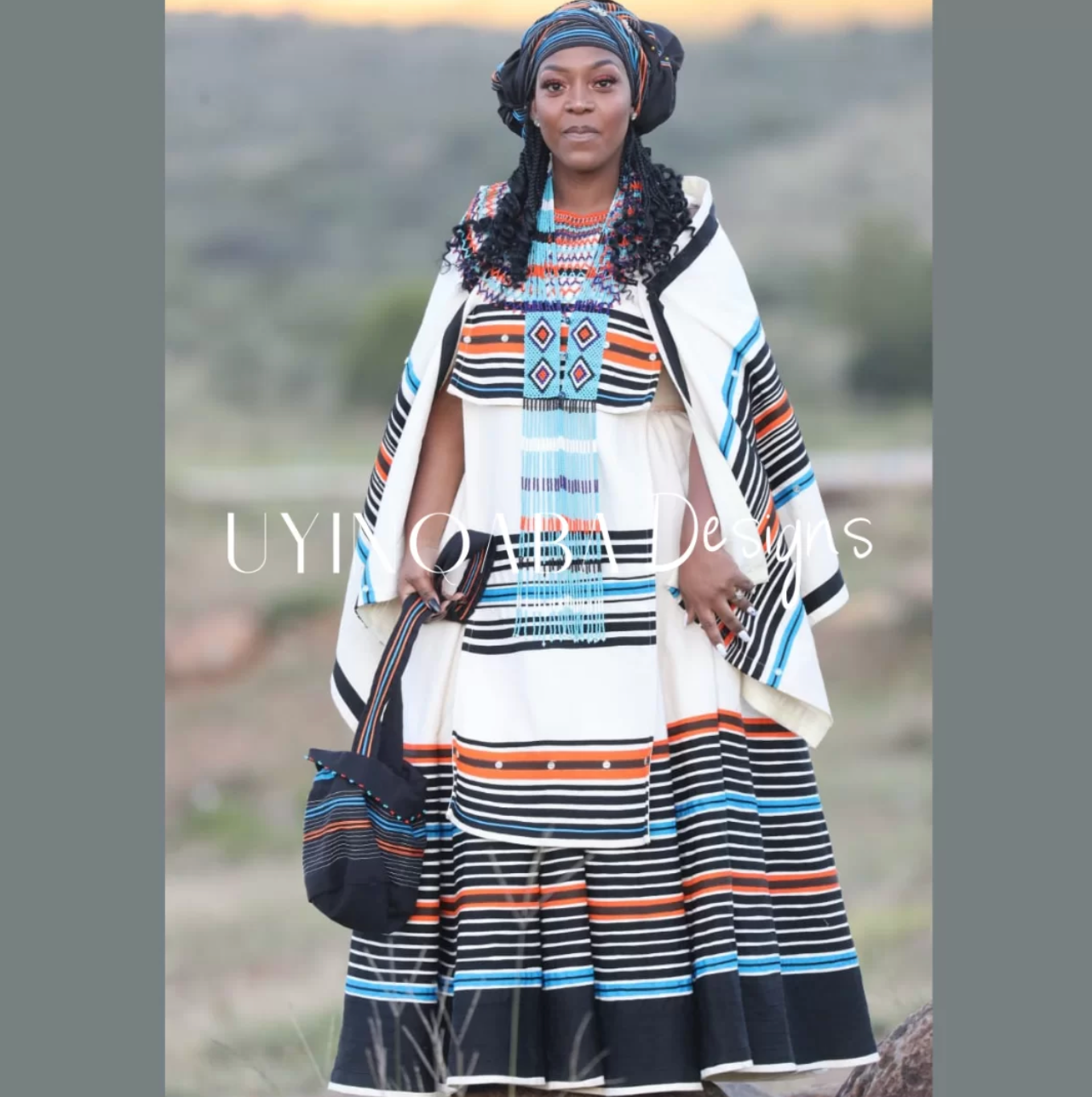 Xhosa Cream & Black Traditional Wedding Ensemble