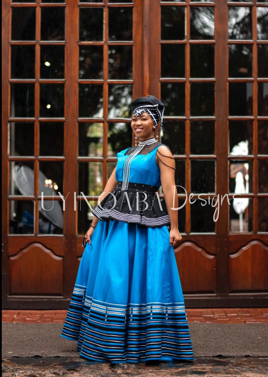 Turquoise Makoti and Mkhwenyana Wedding Ensemble