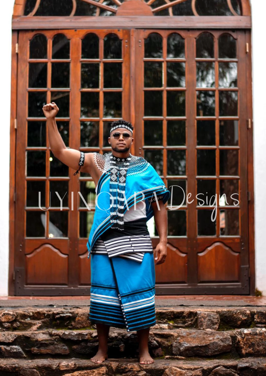 Turquoise Makoti and Mkhwenyana Wedding Ensemble