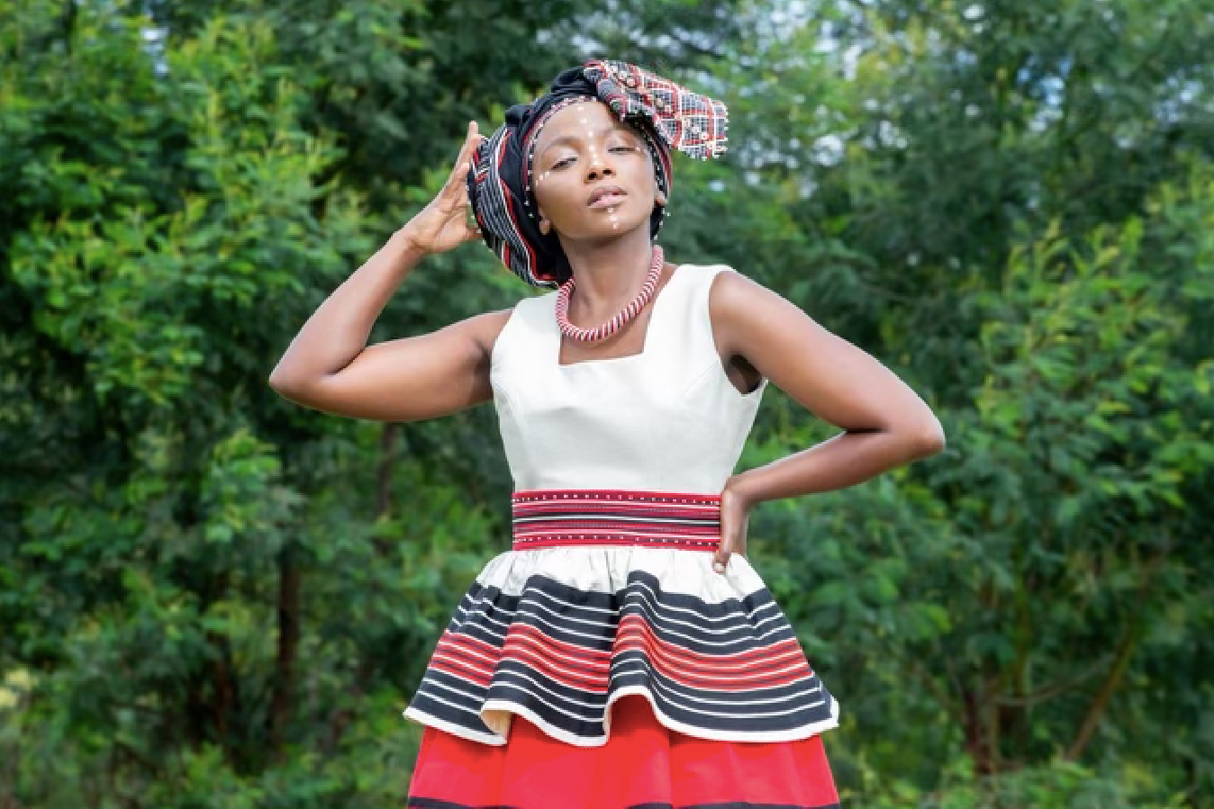 Nonqaba 3 tier cream, red and black ensemble