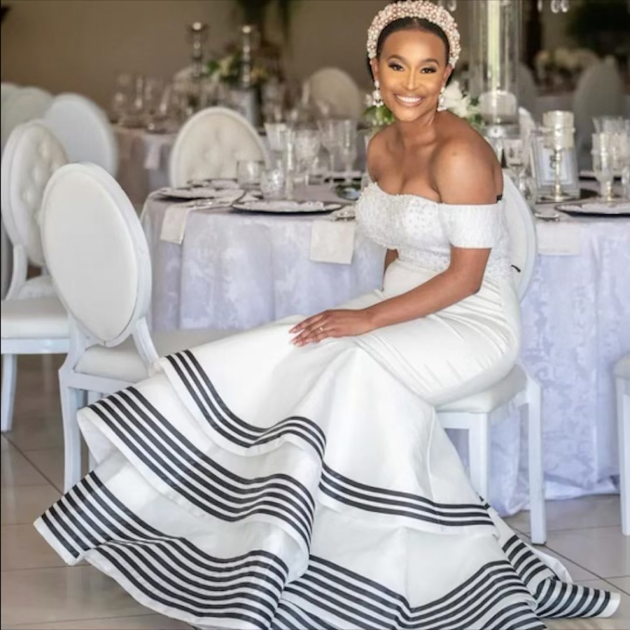 Cream and black wedding ensemble