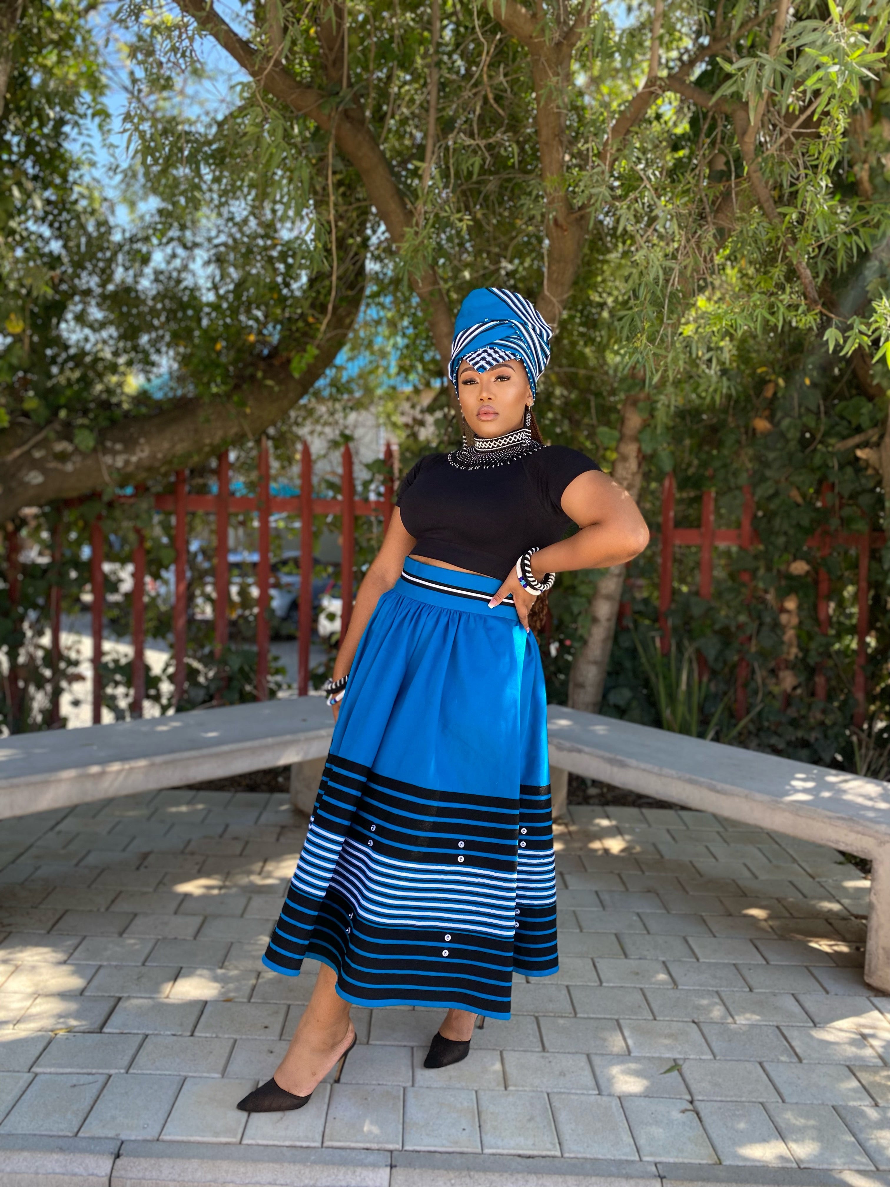 Royal blue, turquoise and red women’s skirts