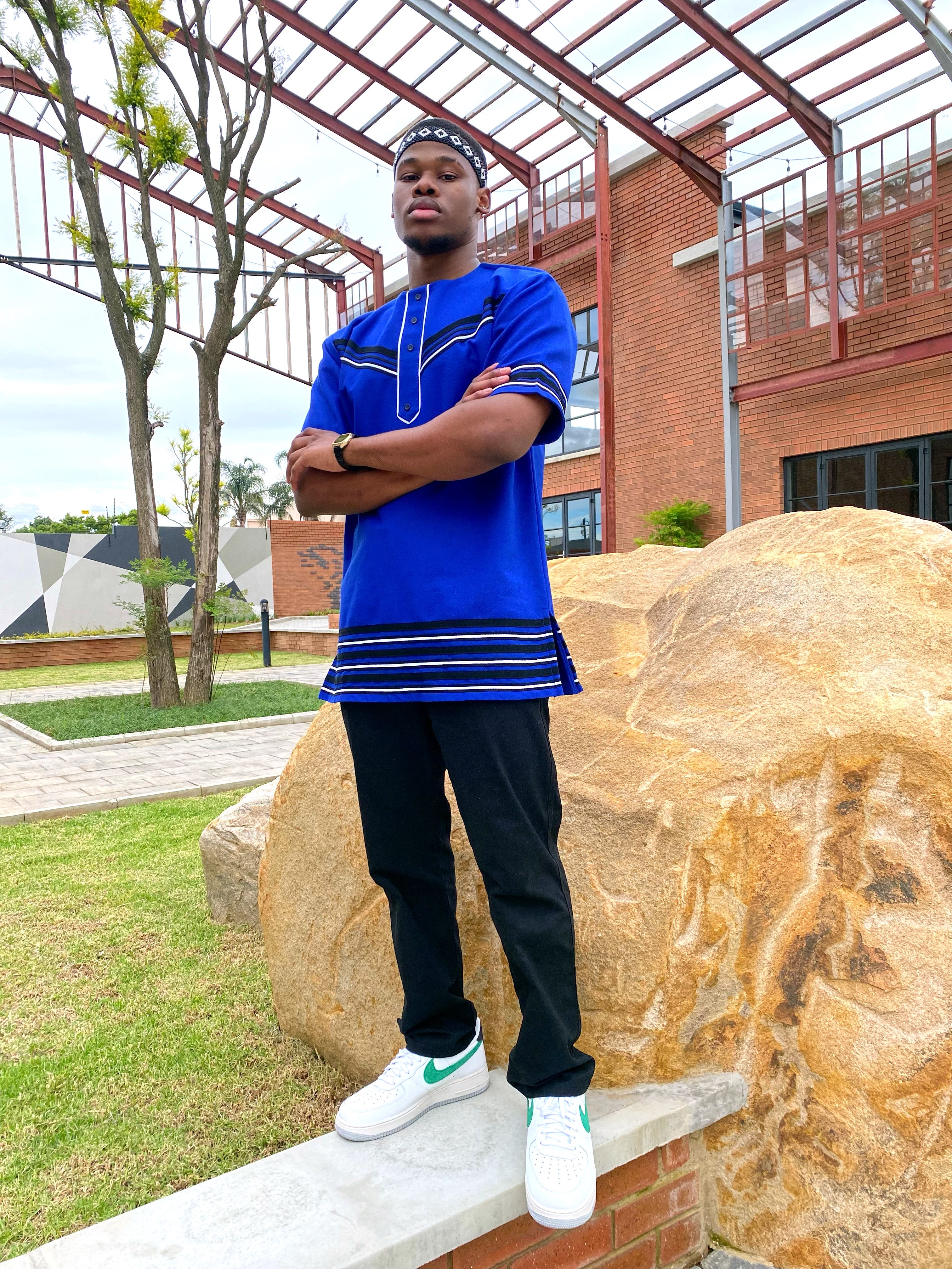 Royal Blue Chevron short sleeve shirt