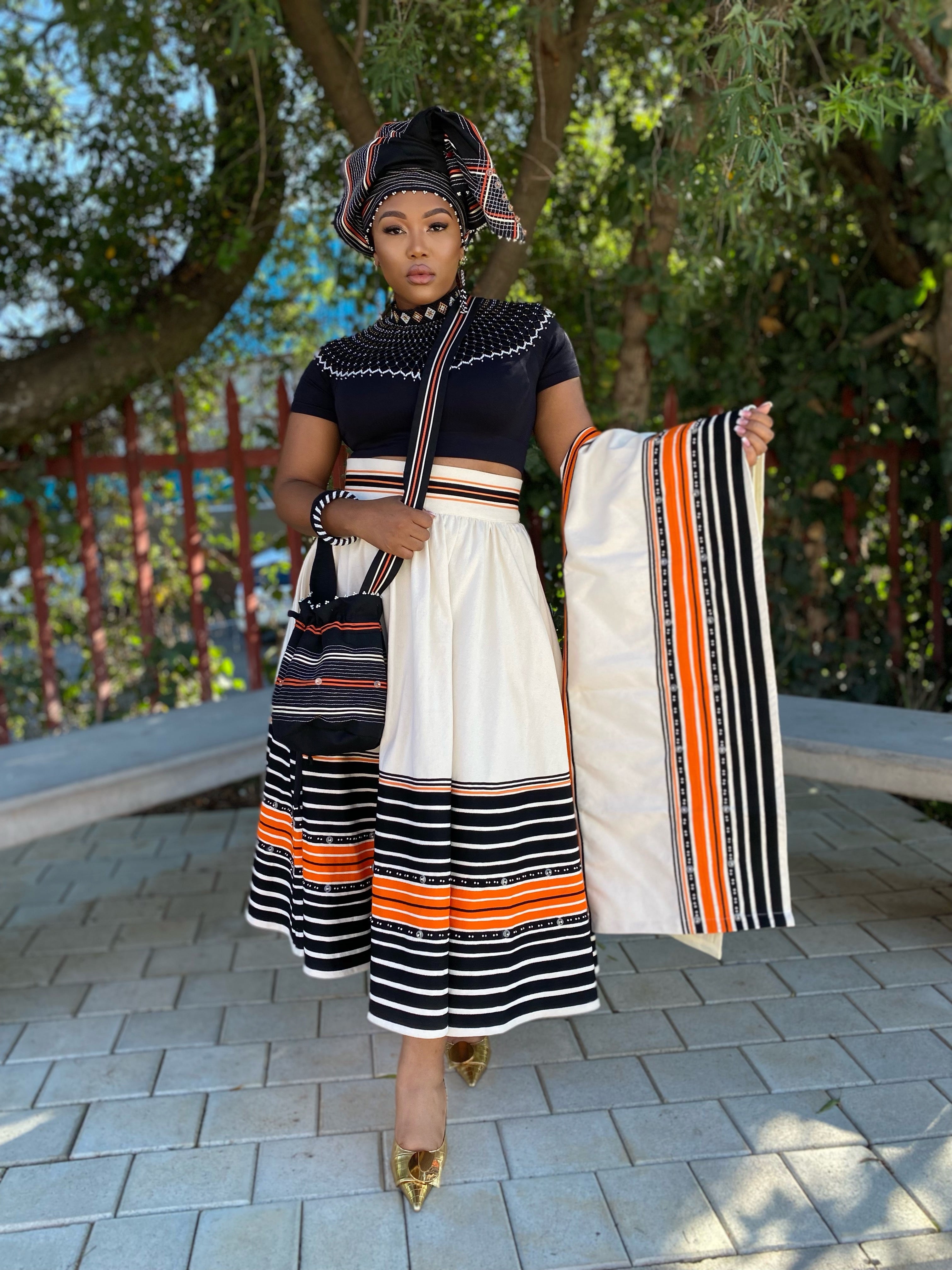 Orange ,Red and Turquoise 4 Piece Nomkhita ensemble